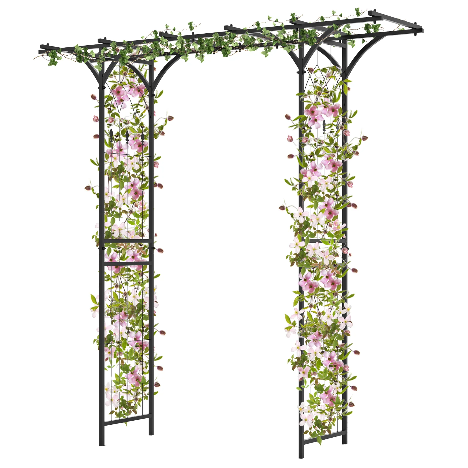 6.8 Feet Garden Arbor With Trellises, Black - Image 4
