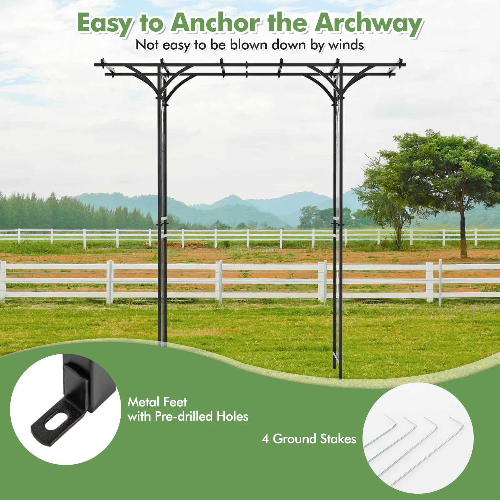 6.8 Feet Garden Arbor With Trellises, Black - Image 7
