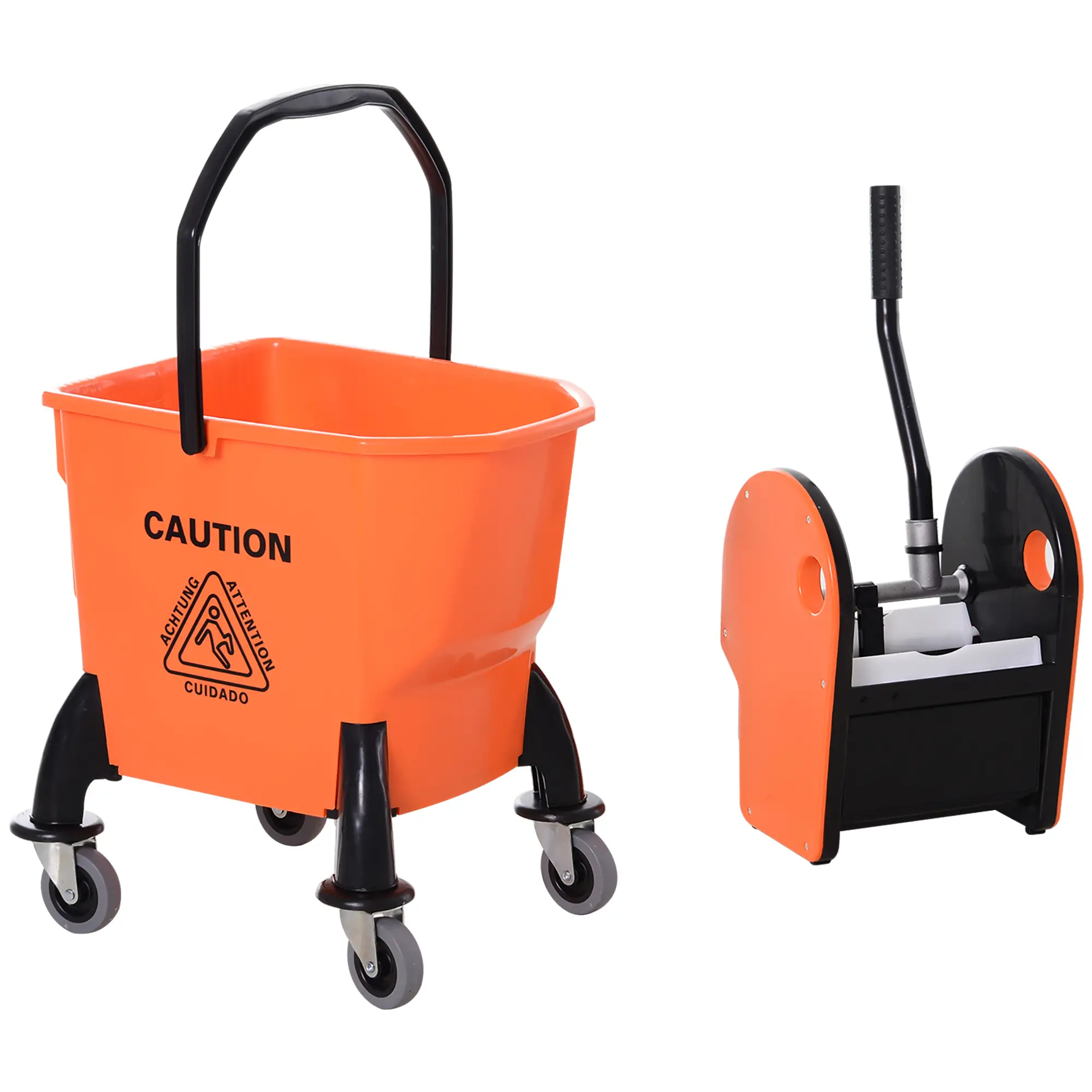 6.9 Gal/26L Mop Bucket With Wringer, Wheels, Handle, Orange - Image 9