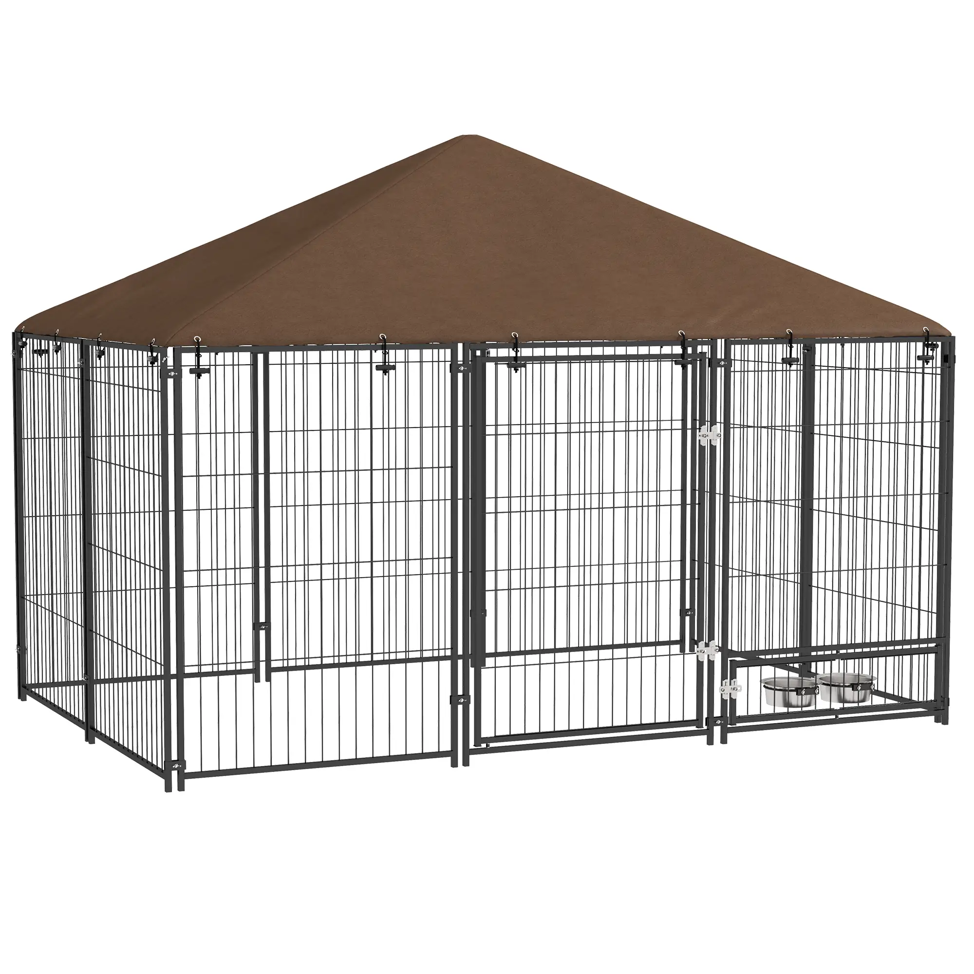 6.9' x 4.6' x 5' Outdoor Dog Kennel, Canopy, Rotating Bowls, Coffee - Image 11