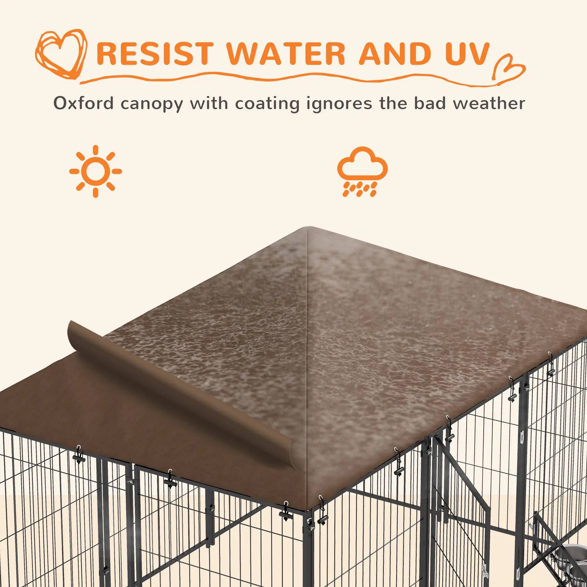 6.9' x 4.6' x 5' Outdoor Dog Kennel, Canopy, Rotating Bowls, Coffee - Image 5