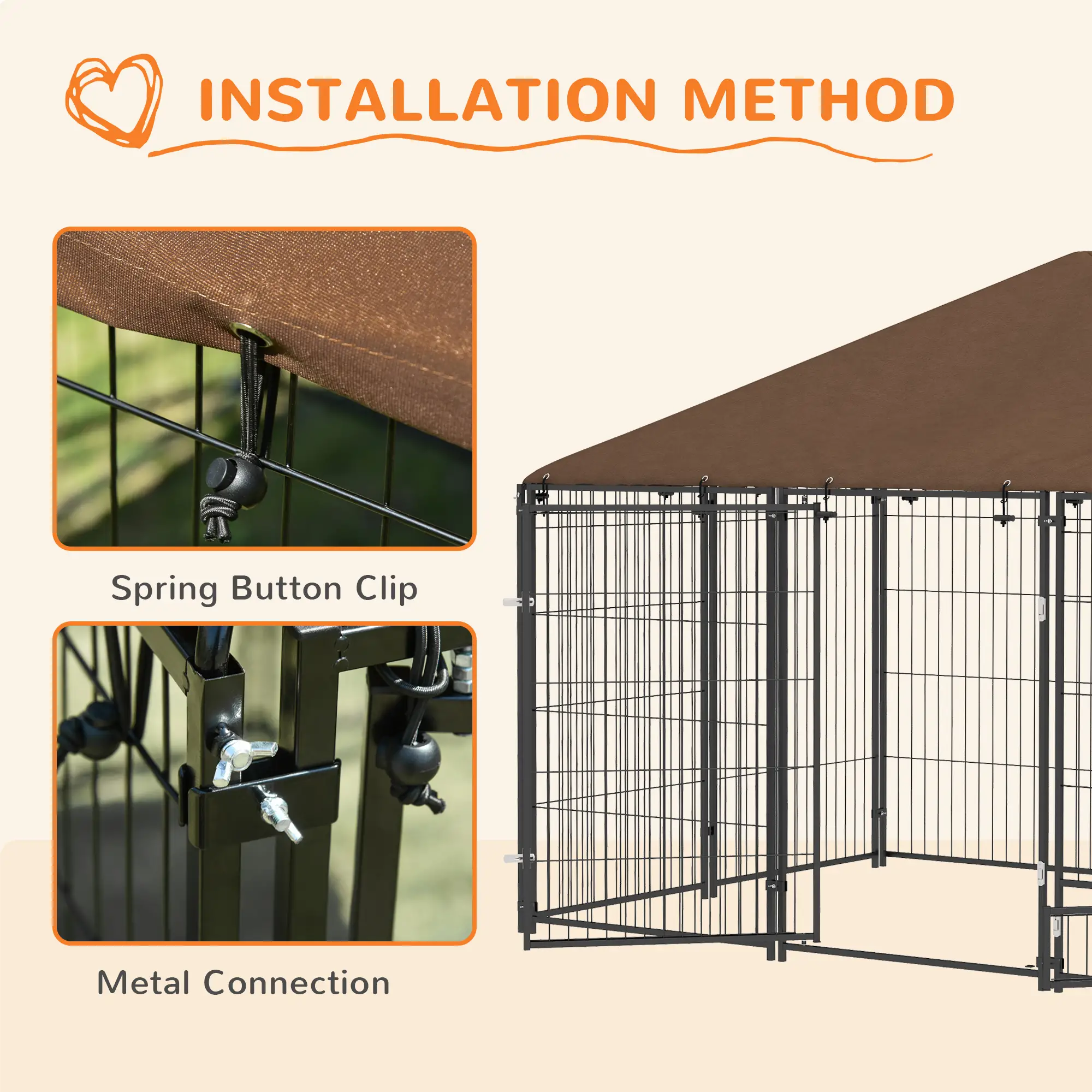 6.9' x 4.6' x 5' Outdoor Dog Kennel, Canopy, Rotating Bowls, Coffee - Image 7