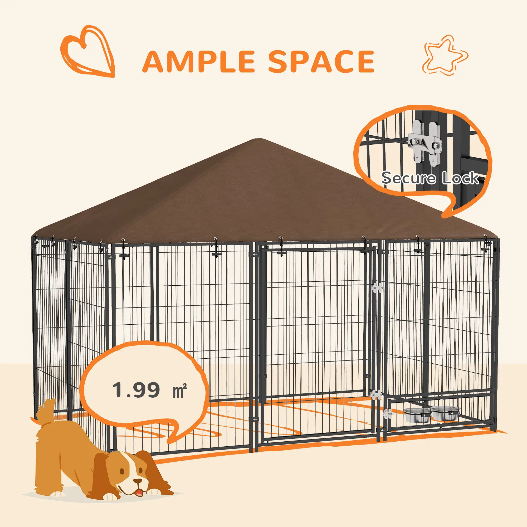 6.9' x 4.6' x 5' Outdoor Dog Kennel, Canopy, Rotating Bowls, Coffee - Image 9