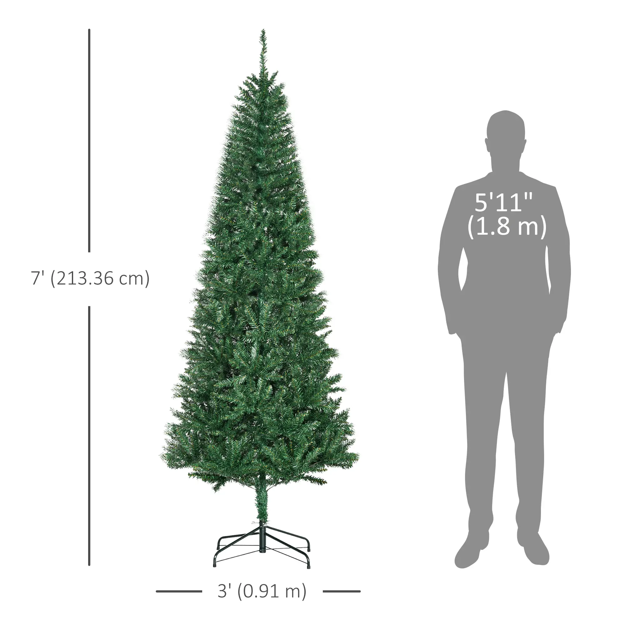 6.9ft Artificial Christmas Tree, Metal Stand, Spruce Tips, Green - Image 3