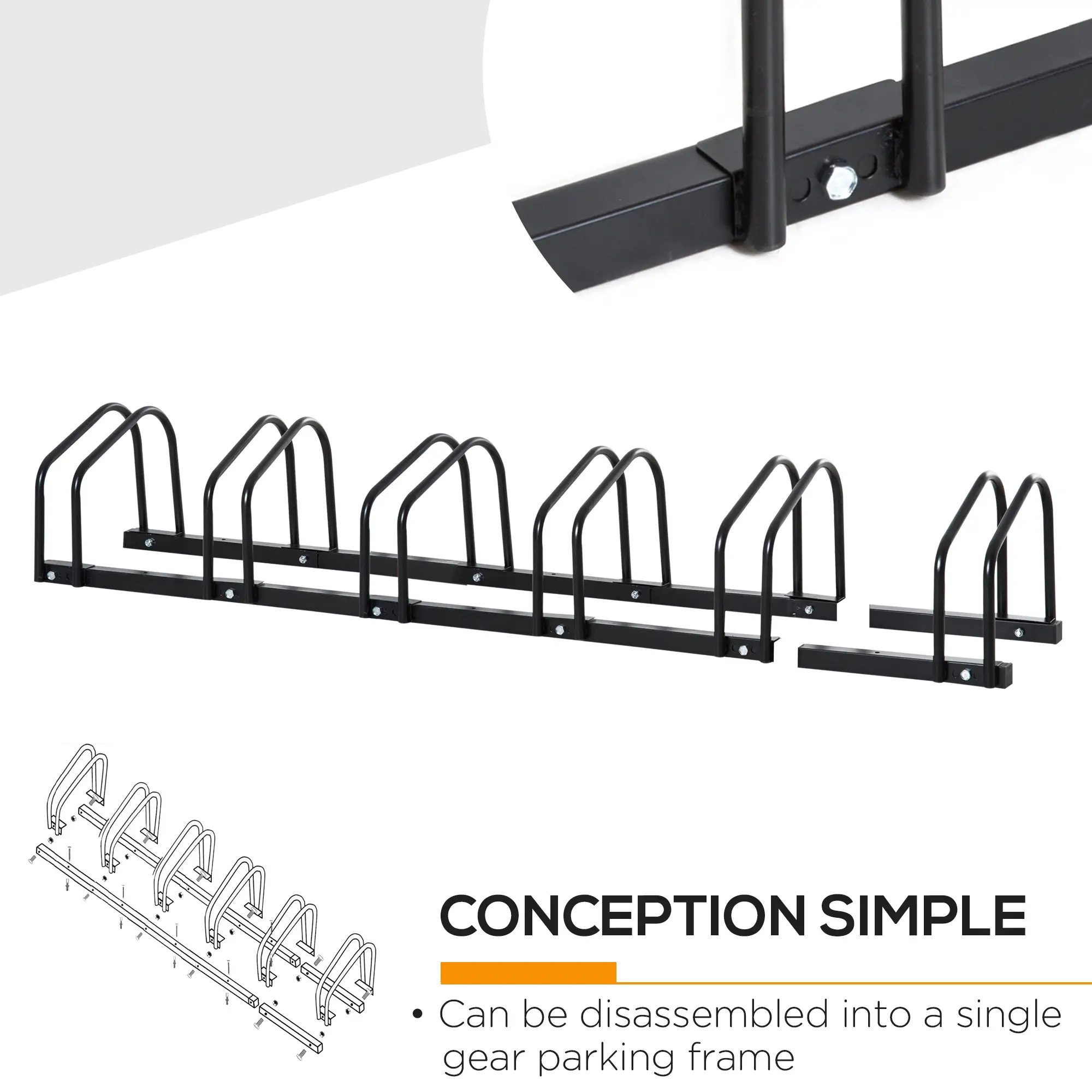 6-Bike Bicycle Floor Parking Rack, Cycling Storage Stand, Black - Image 5