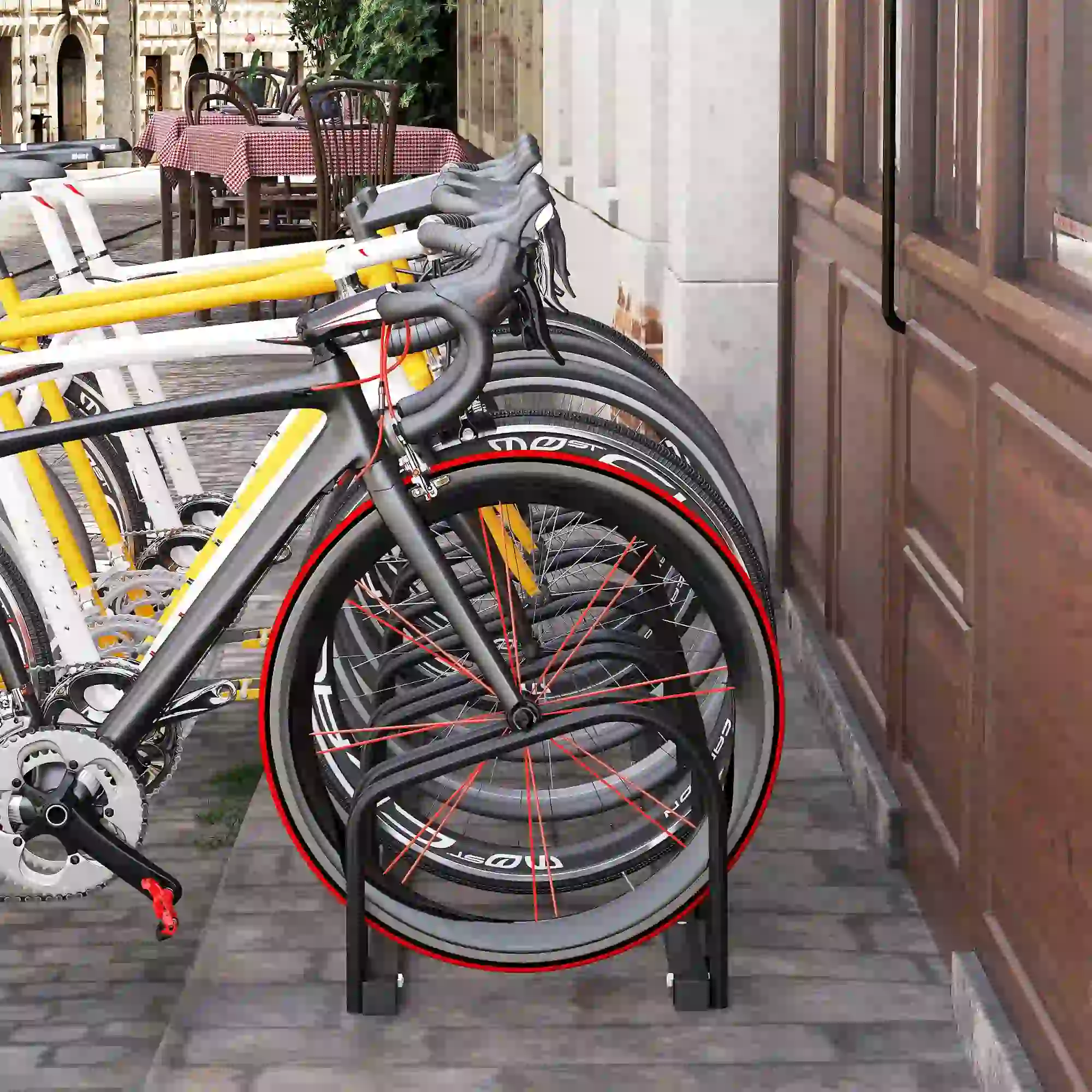 6-Bike Bicycle Floor Parking Rack, Cycling Storage Stand, Black - Image 8
