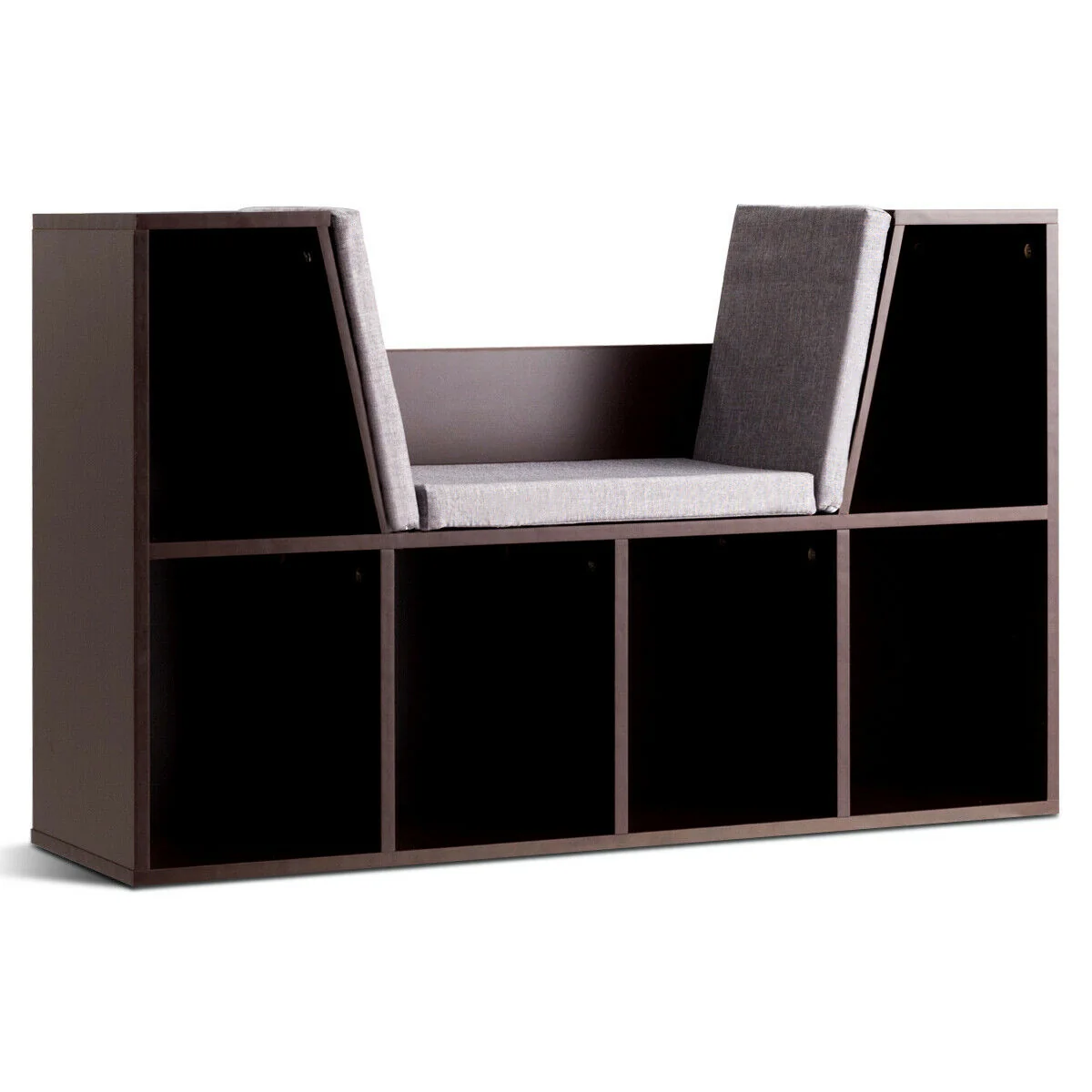 6-Cubby Kid Storage Bookcase, Cushioned Reading Nook, Brown - Image 10