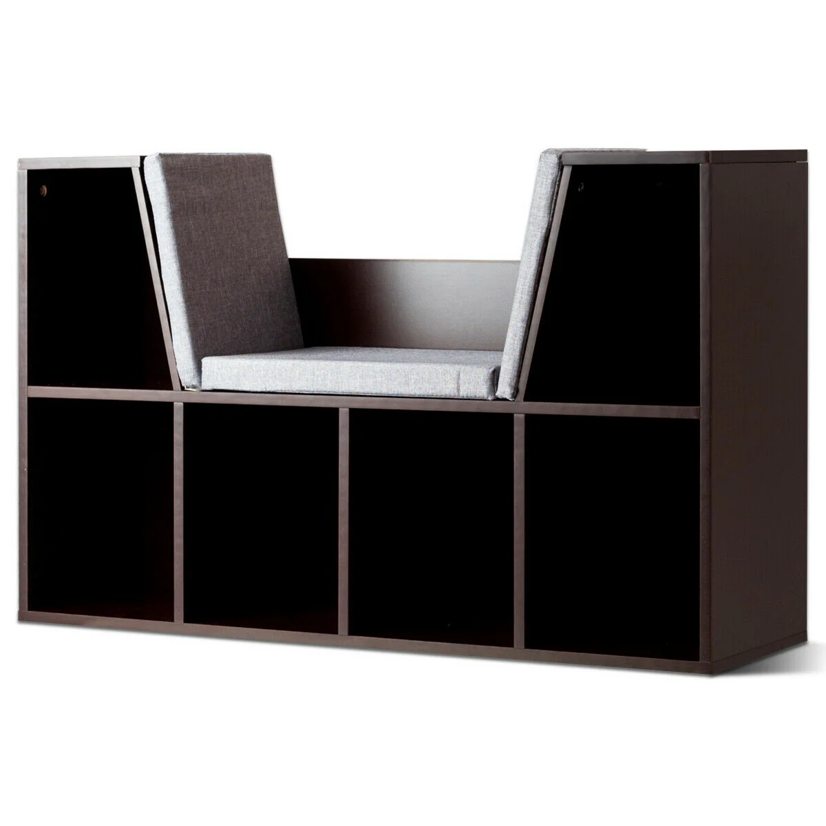 6-Cubby Kid Storage Bookcase, Cushioned Reading Nook, Brown - Image 5