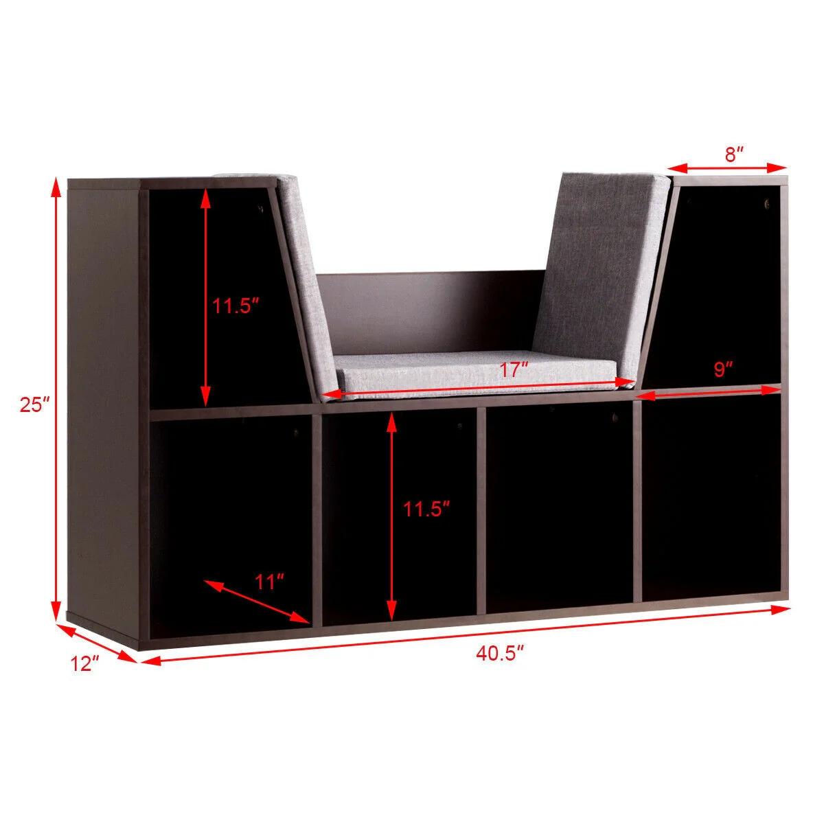 6-Cubby Kid Storage Bookcase, Cushioned Reading Nook, Brown - Image 6