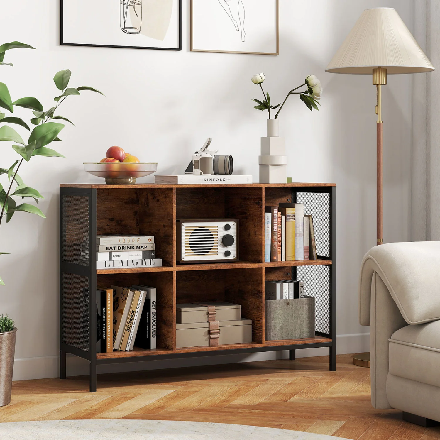 6 Cube Bookcase, 42" Wide, Horizontal Bookshelf - Image 6