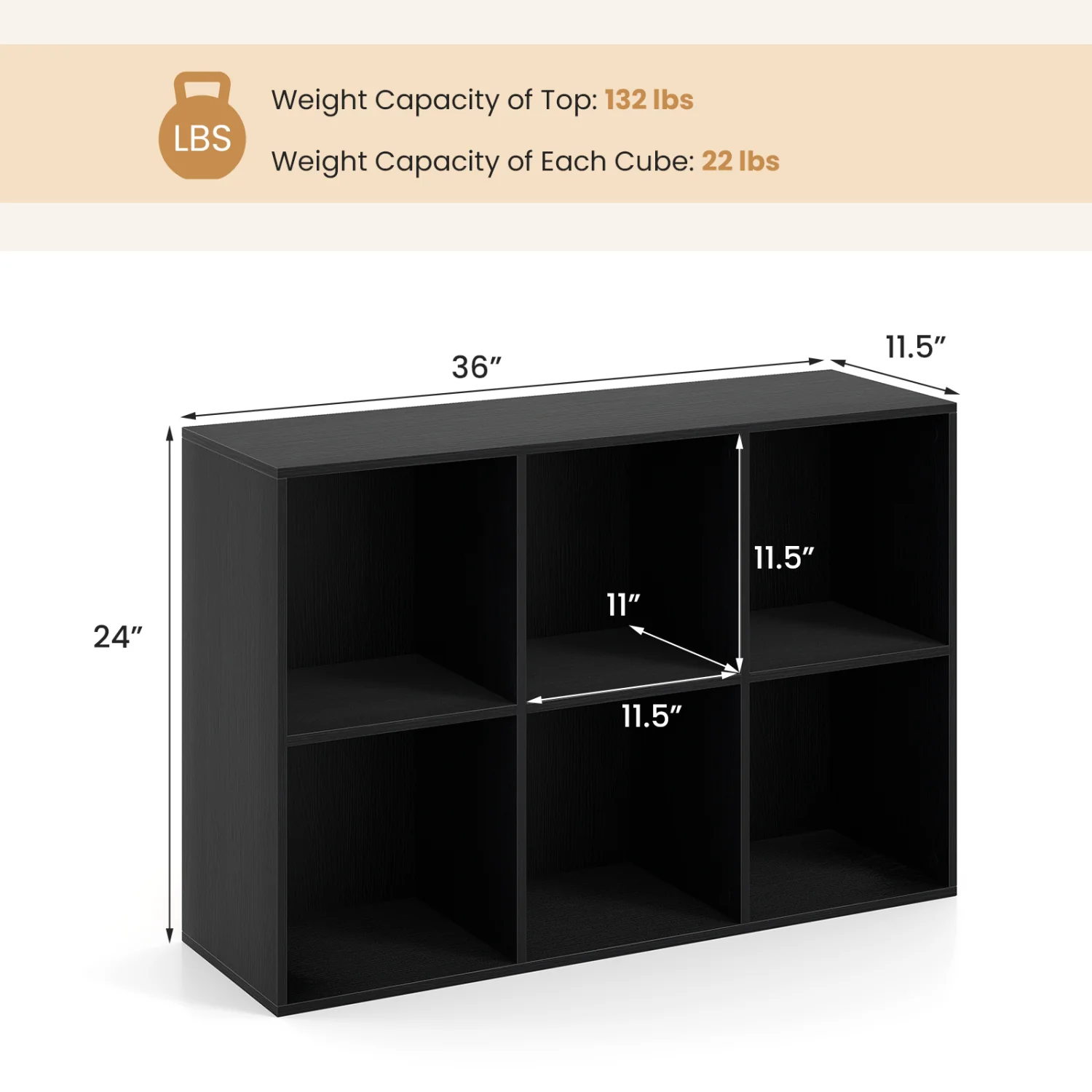 6-Cube Bookcase with Anti-Tipping Kit, Black - Image 5
