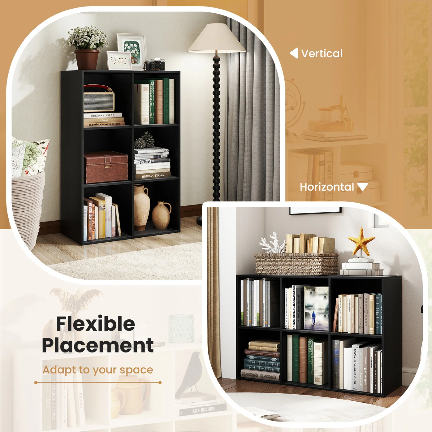 6-Cube Bookcase with Anti-Tipping Kit, Black - Image 8
