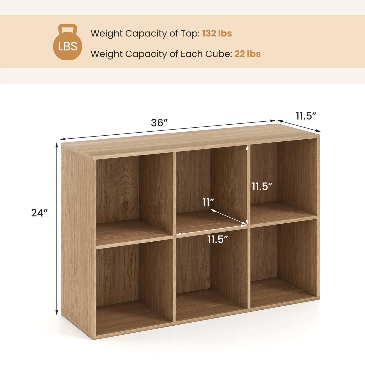 6-Cube Bookcase with Anti-Tipping Kit, Natural - Image 5