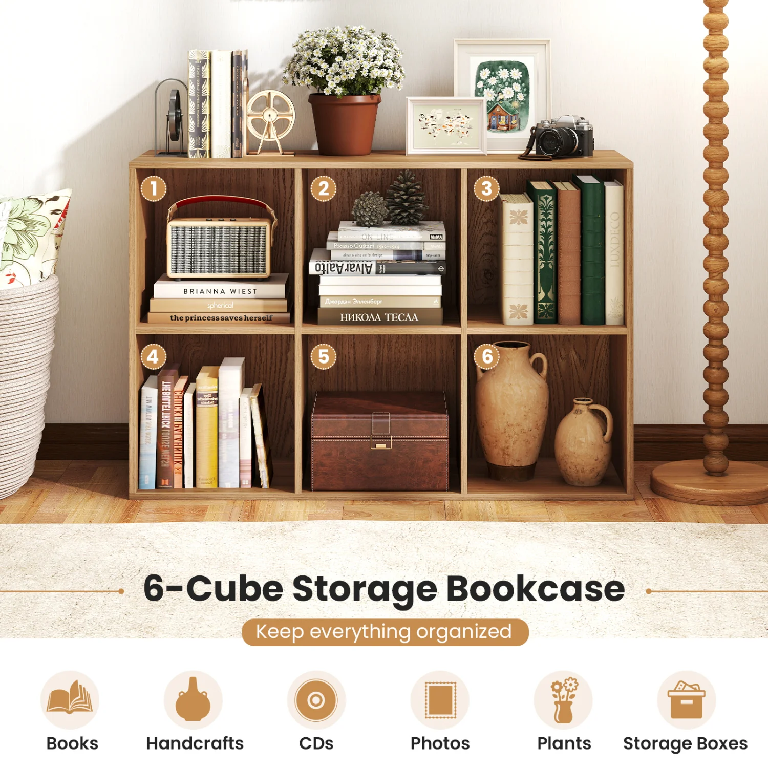 6-Cube Bookcase with Anti-Tipping Kit, Natural - Image 7