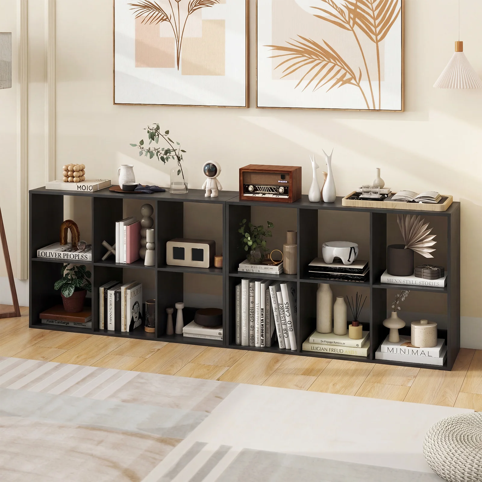 6 Cube Bookshelf With Back Guardrail, Black - Image 3