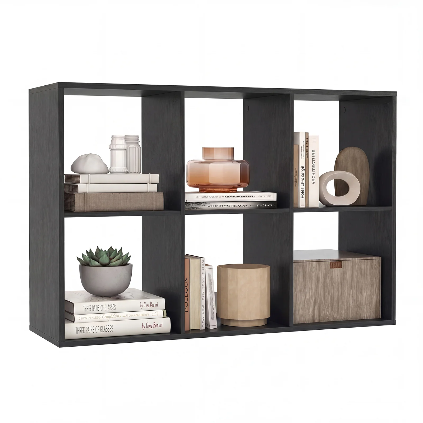 6 Cube Bookshelf With Back Guardrail, Black - Image 4