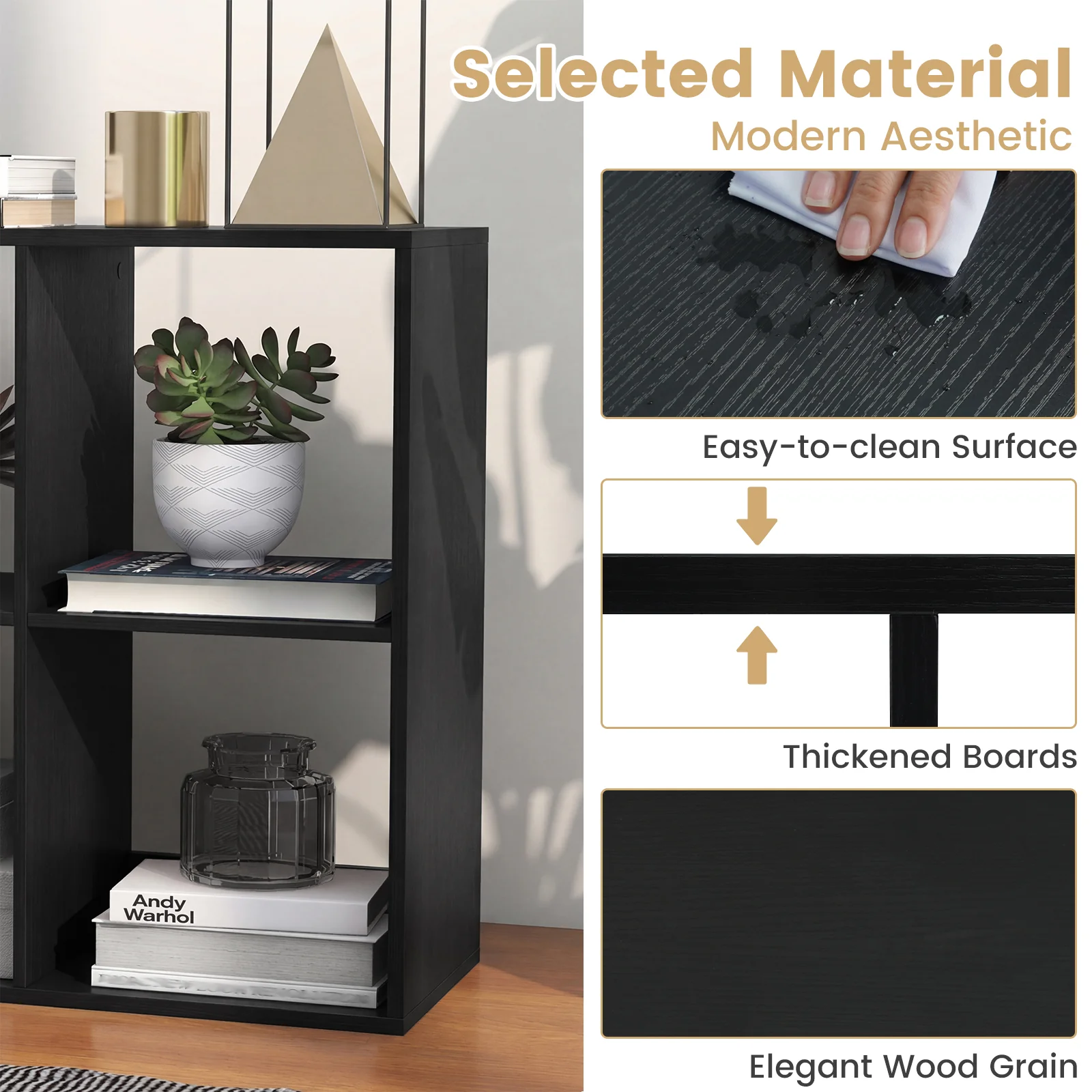 6 Cube Bookshelf With Back Guardrail, Black - Image 8