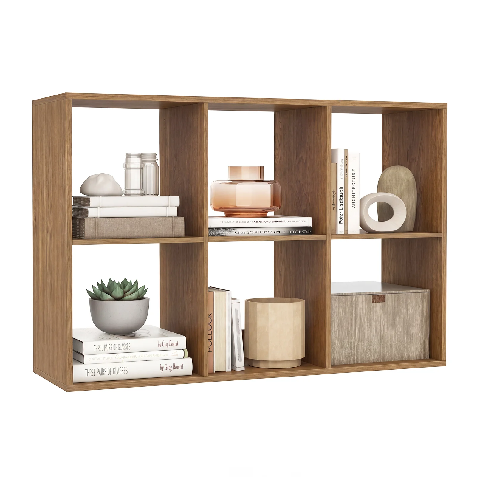 6 Cube Bookshelf With Back Guardrail, Natural - Image 4
