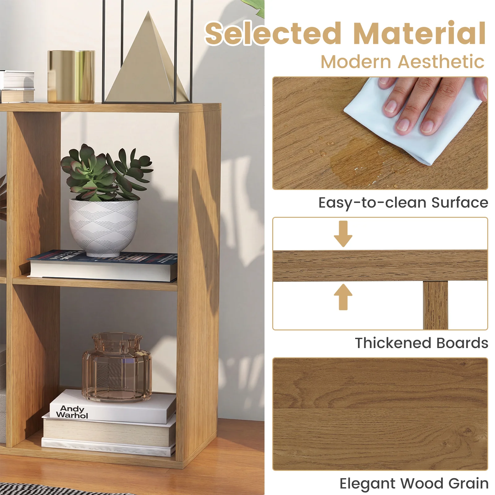 6 Cube Bookshelf With Back Guardrail, Natural - Image 8