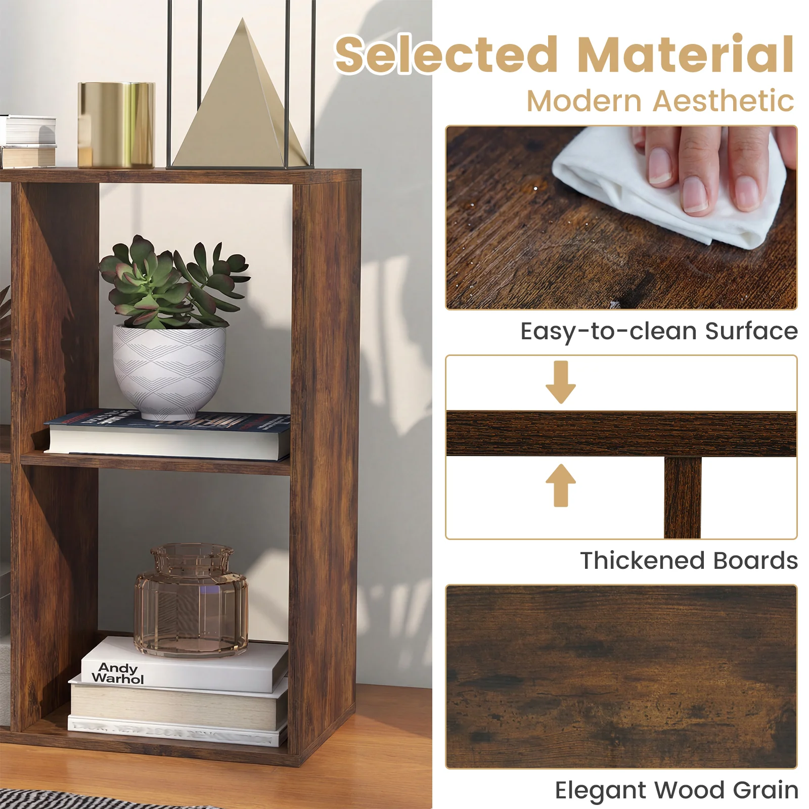 6 Cube Bookshelf With Back Guardrail, Brown - Image 8