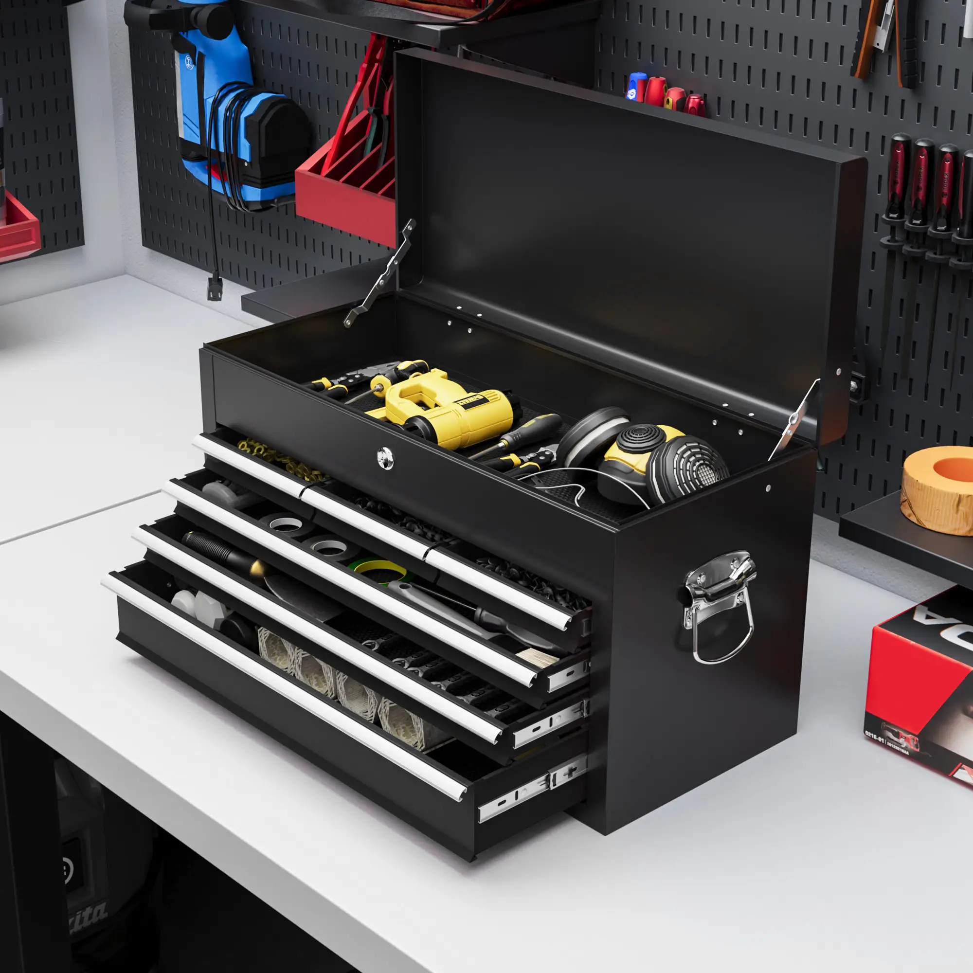 6 Drawer 24" Portable Tool Box, Ball Bearing Slides, Metal Tool Chest - Image 8
