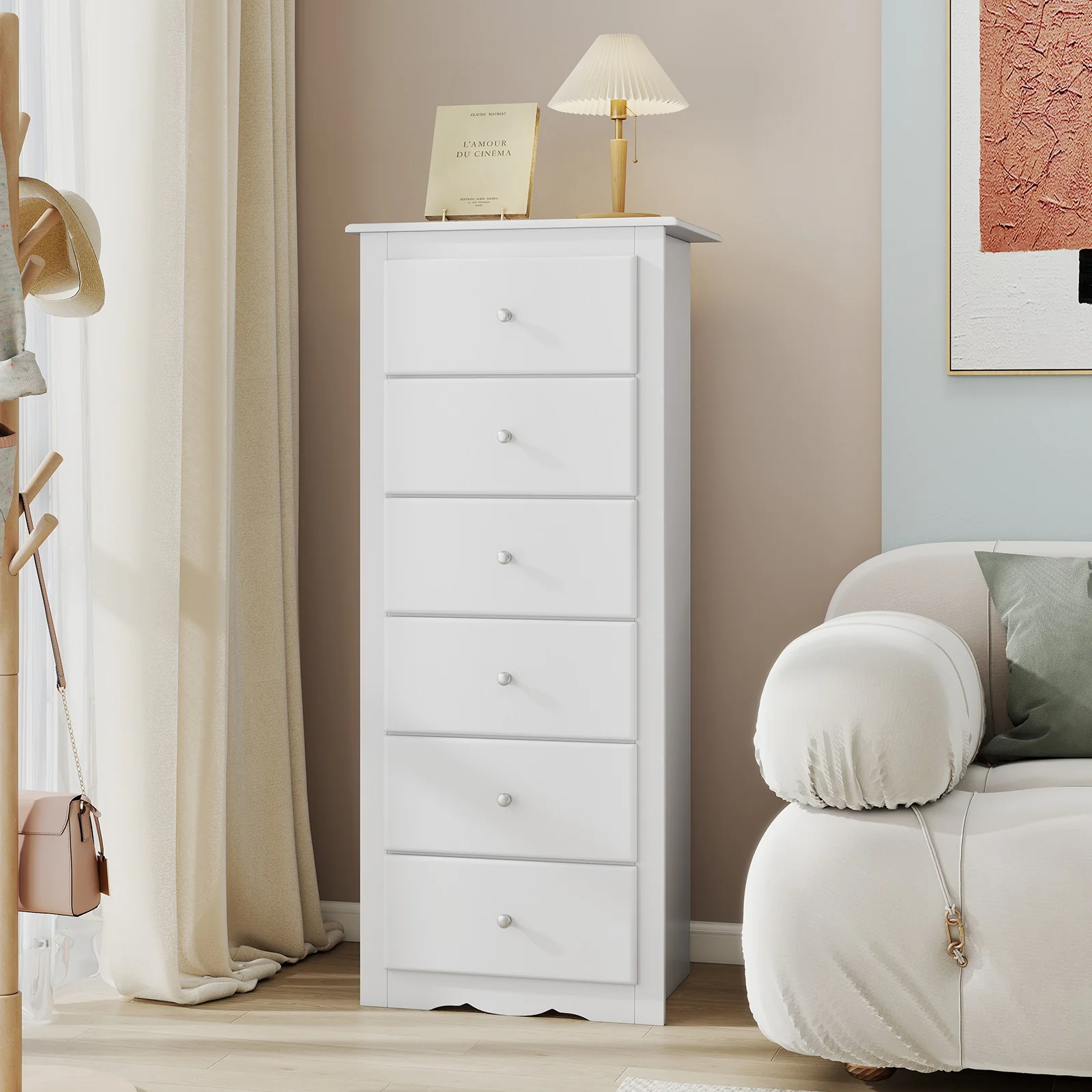 6 Drawer Chest Dresser, Bedroom Clothes Storage Cabinet, White - Image 3