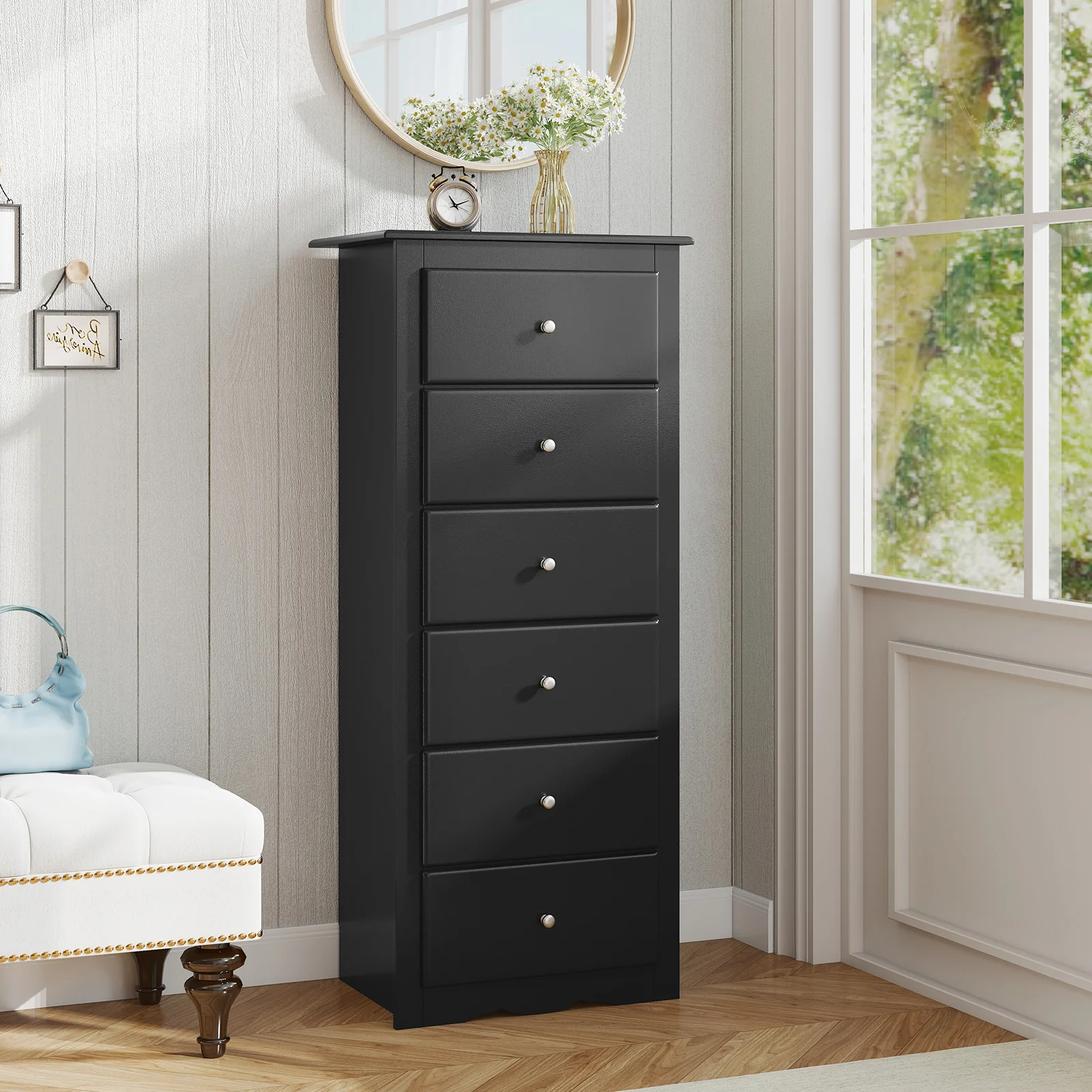 6 Drawers Chest Dresser Clothes Storage Bedroom Furniture Cabinet, Black - Image 2