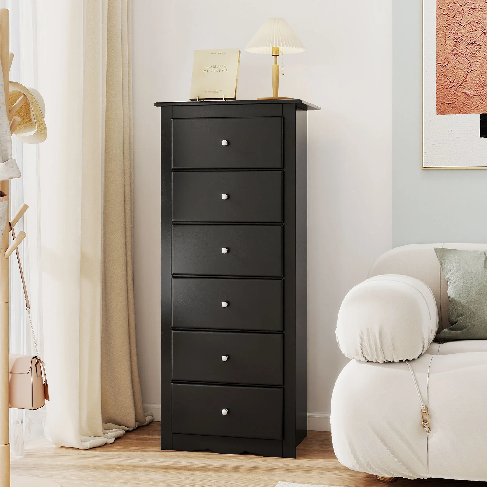 6 Drawers Chest Dresser Clothes Storage Bedroom Furniture Cabinet, Black - Image 3