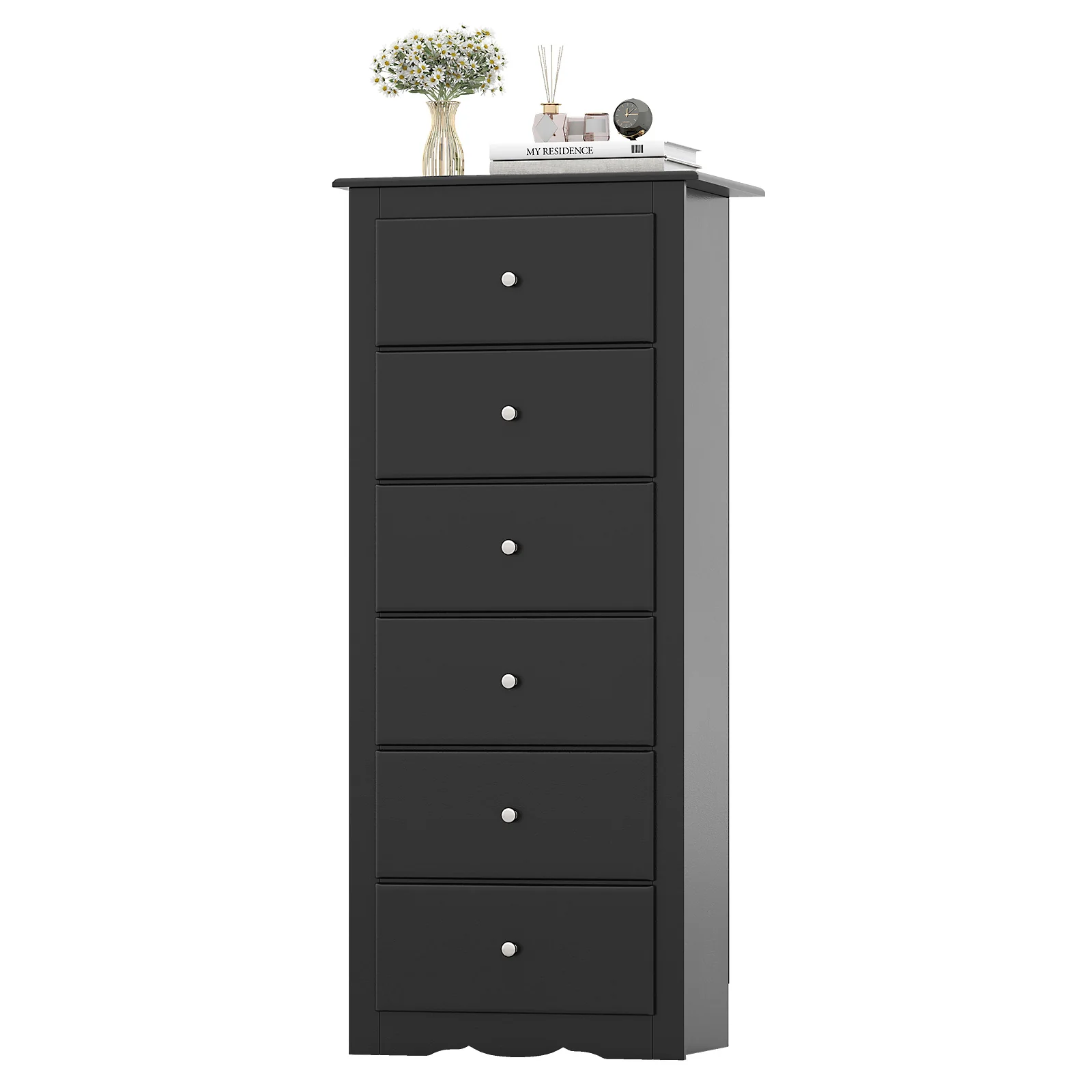6 Drawers Chest Dresser Clothes Storage Bedroom Furniture Cabinet, Black - Image 4