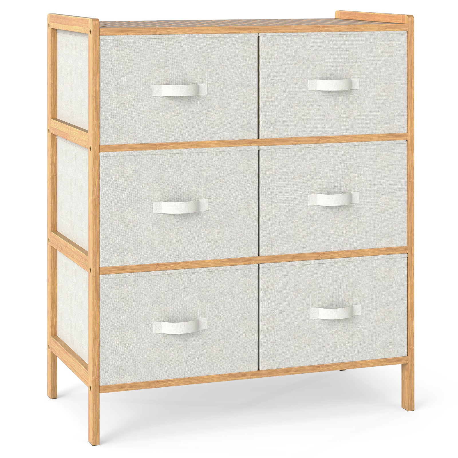 6 Drawer Fabric Dresser, 6 Folding Bins, Natural