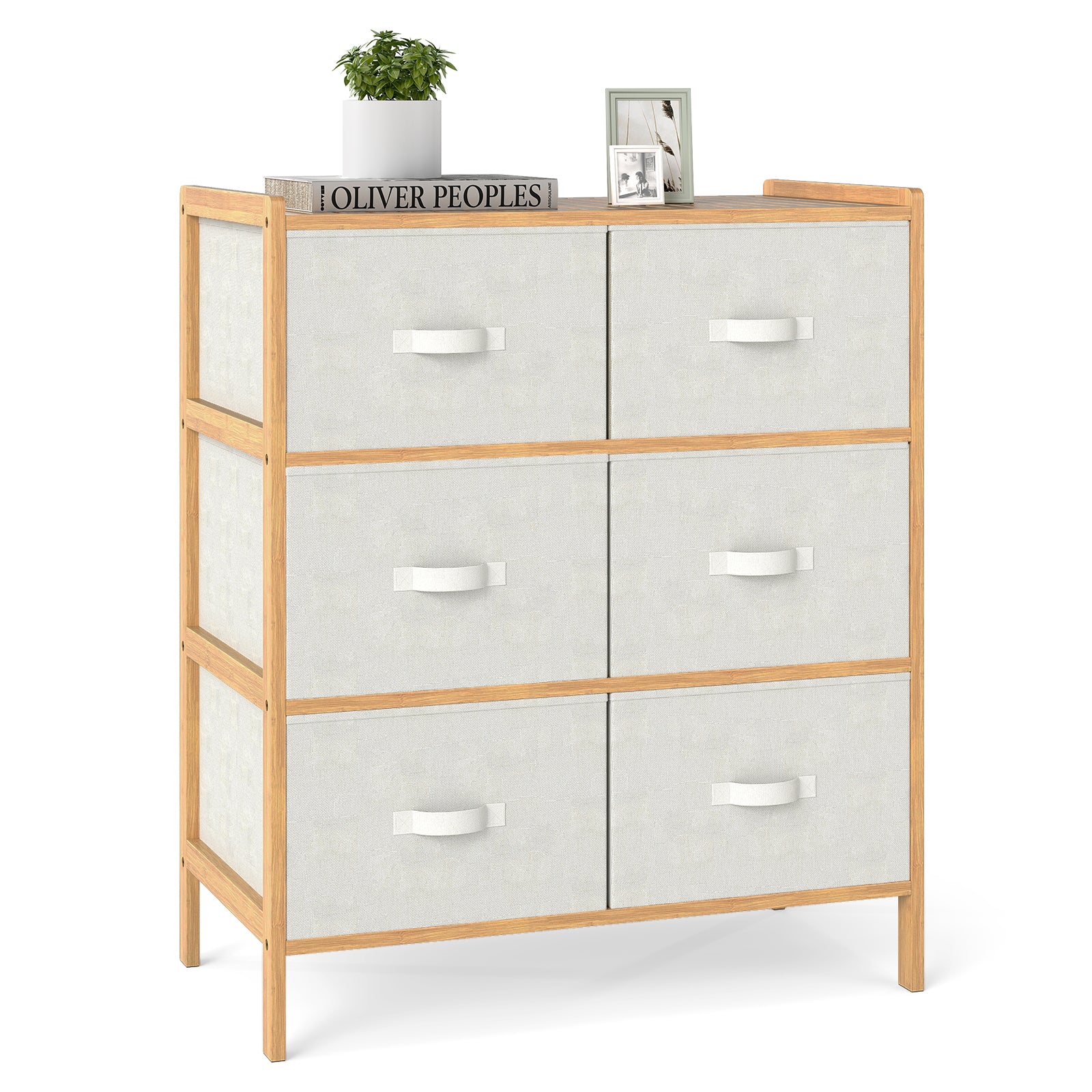 6 Drawer Fabric Dresser, 6 Folding Bins, Natural - Image 5