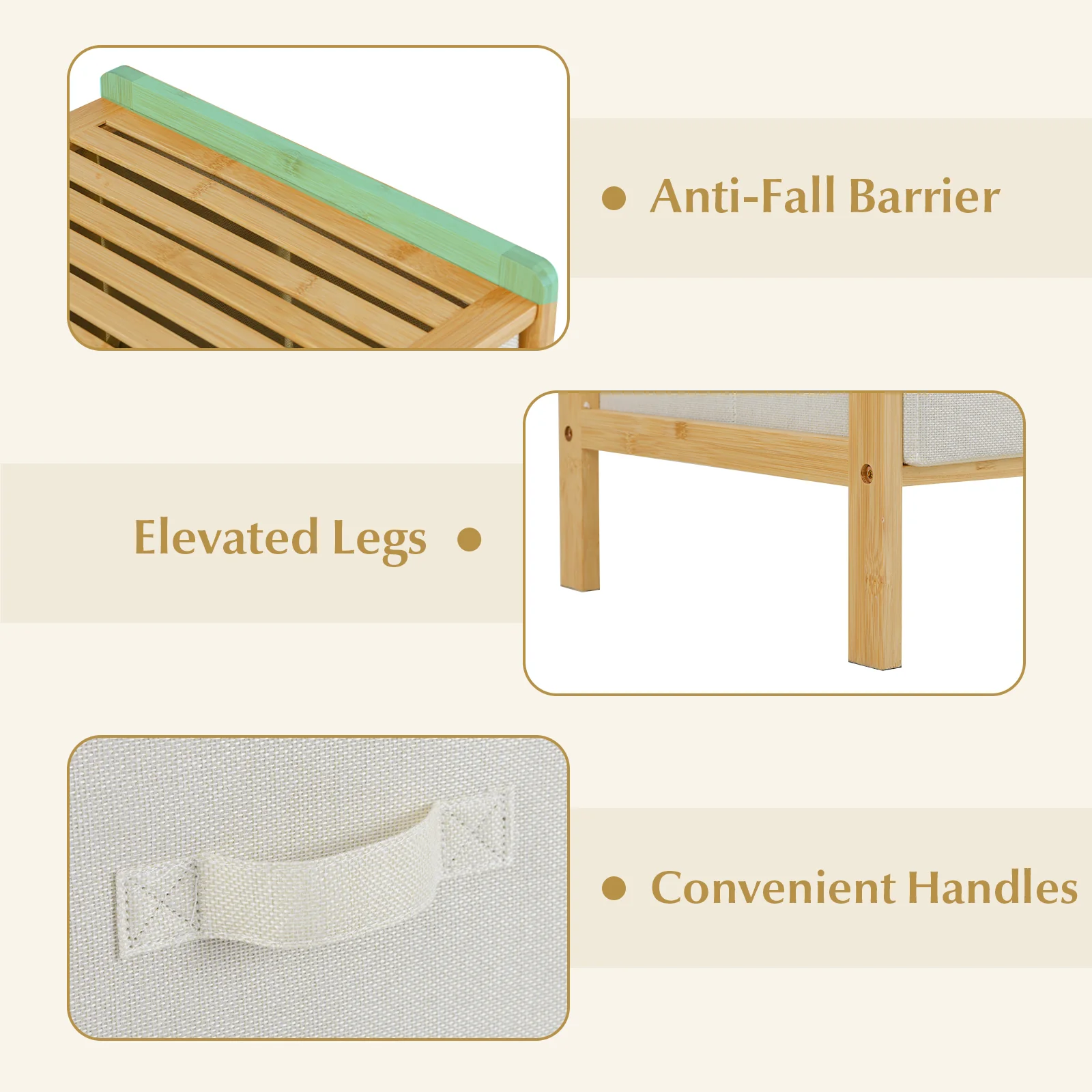 6 Drawer Fabric Dresser, 6 Folding Bins, Natural - Image 8