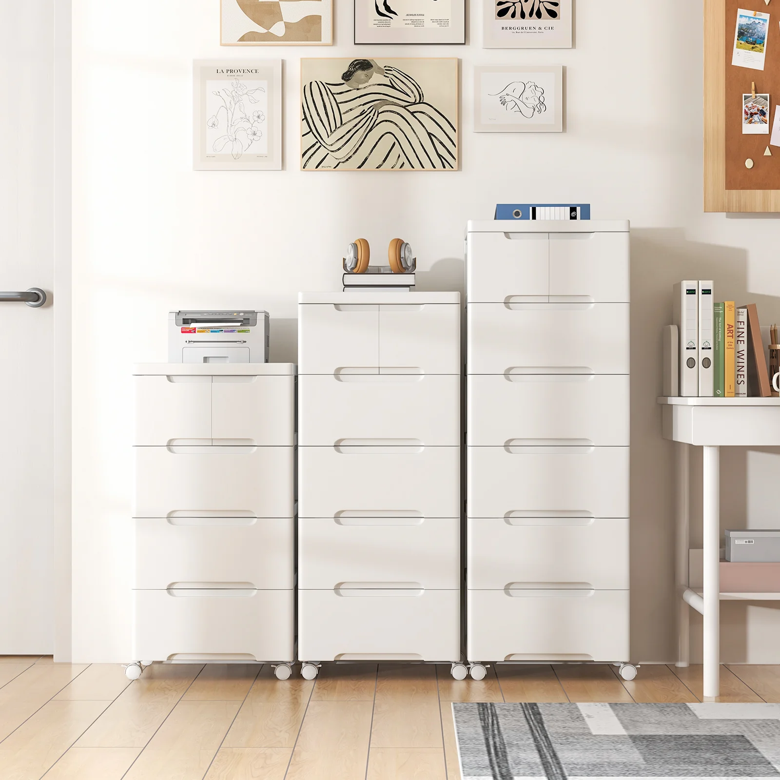 6-Drawer Rolling Storage Cabinet With Universal Wheels, White - Image 2