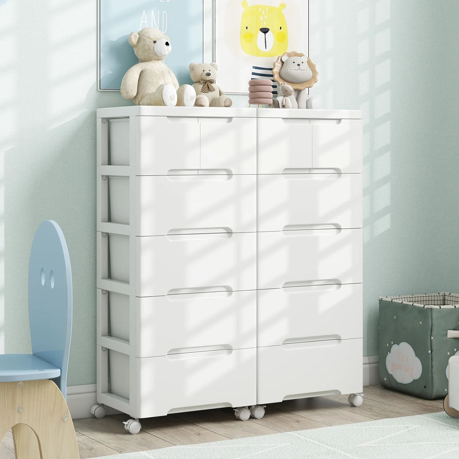 6-Drawer Rolling Storage Cabinet With Universal Wheels, White - Image 3