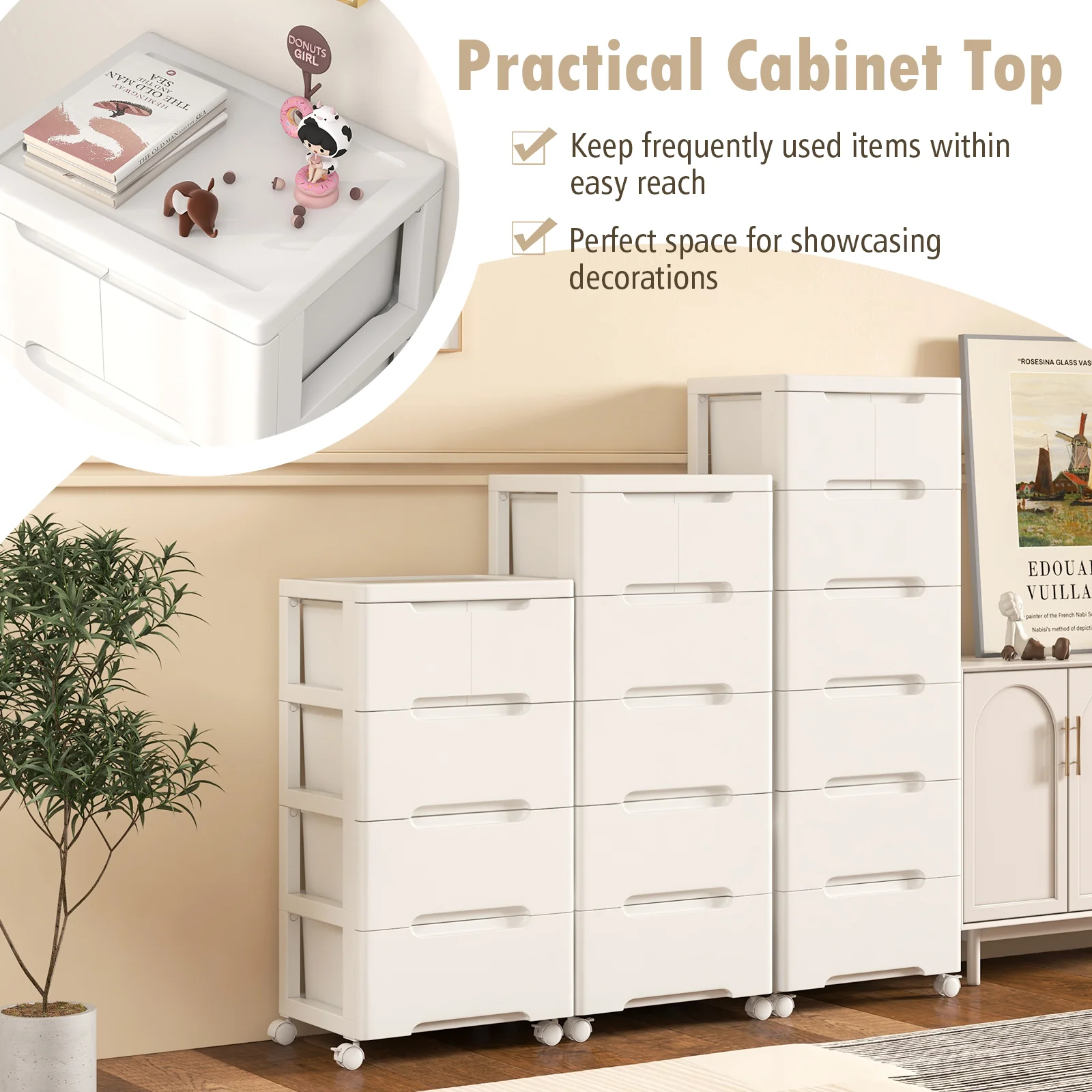 6-Drawer Rolling Storage Cabinet With Universal Wheels, White - Image 7