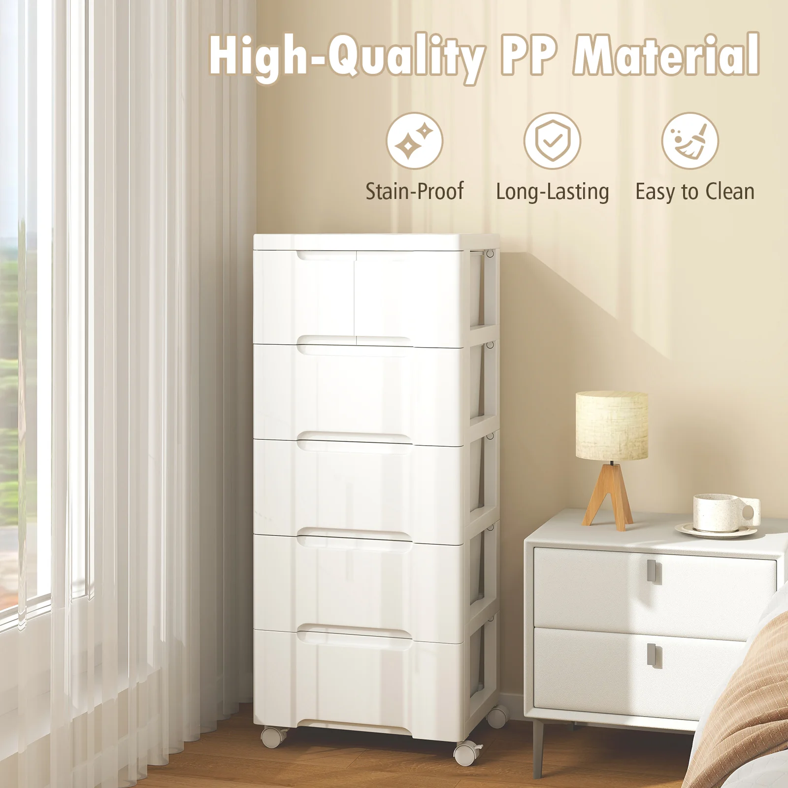 6-Drawer Rolling Storage Cabinet With Universal Wheels, White - Image 8