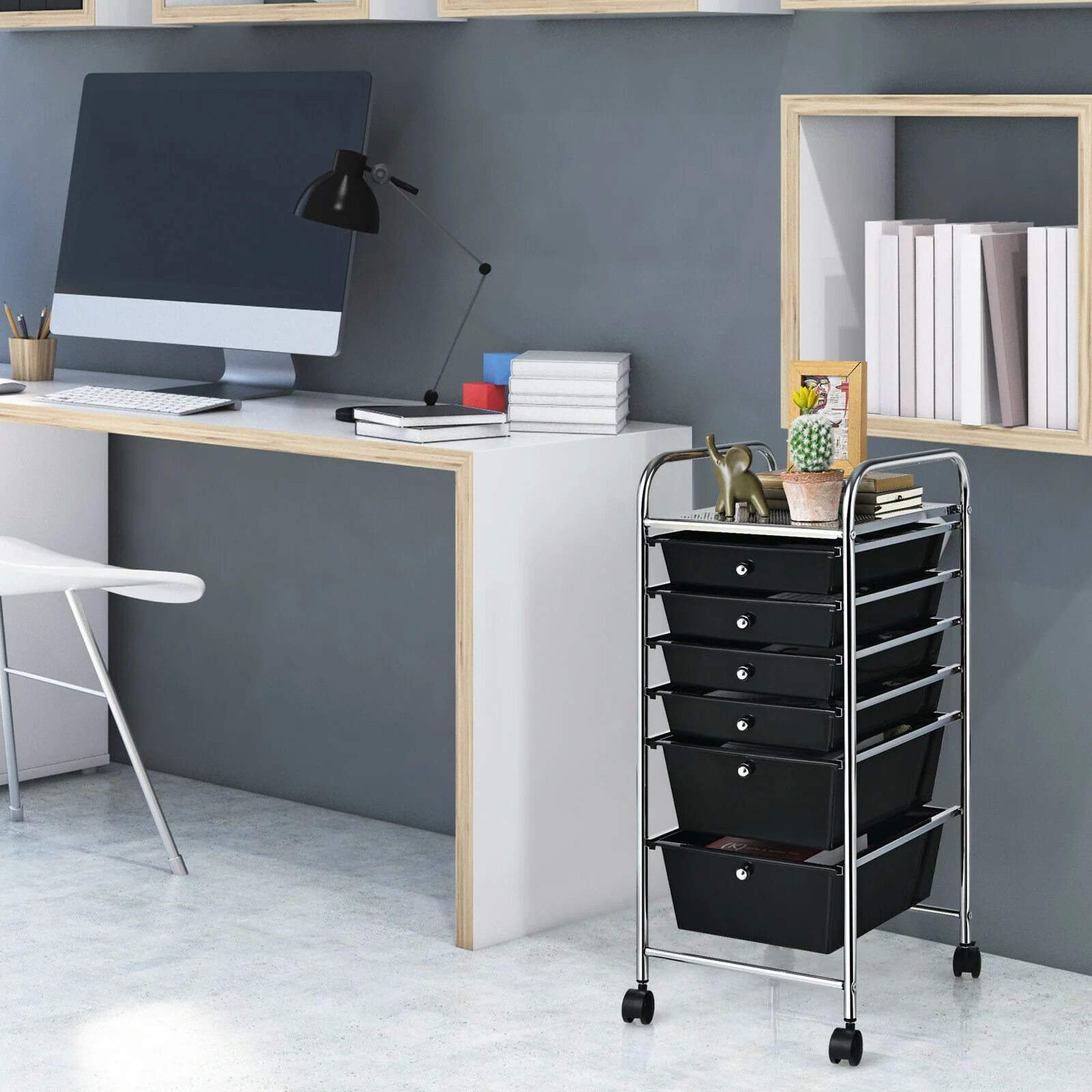 6 Drawer Rolling Storage Cart Organizer, Black - Image 7