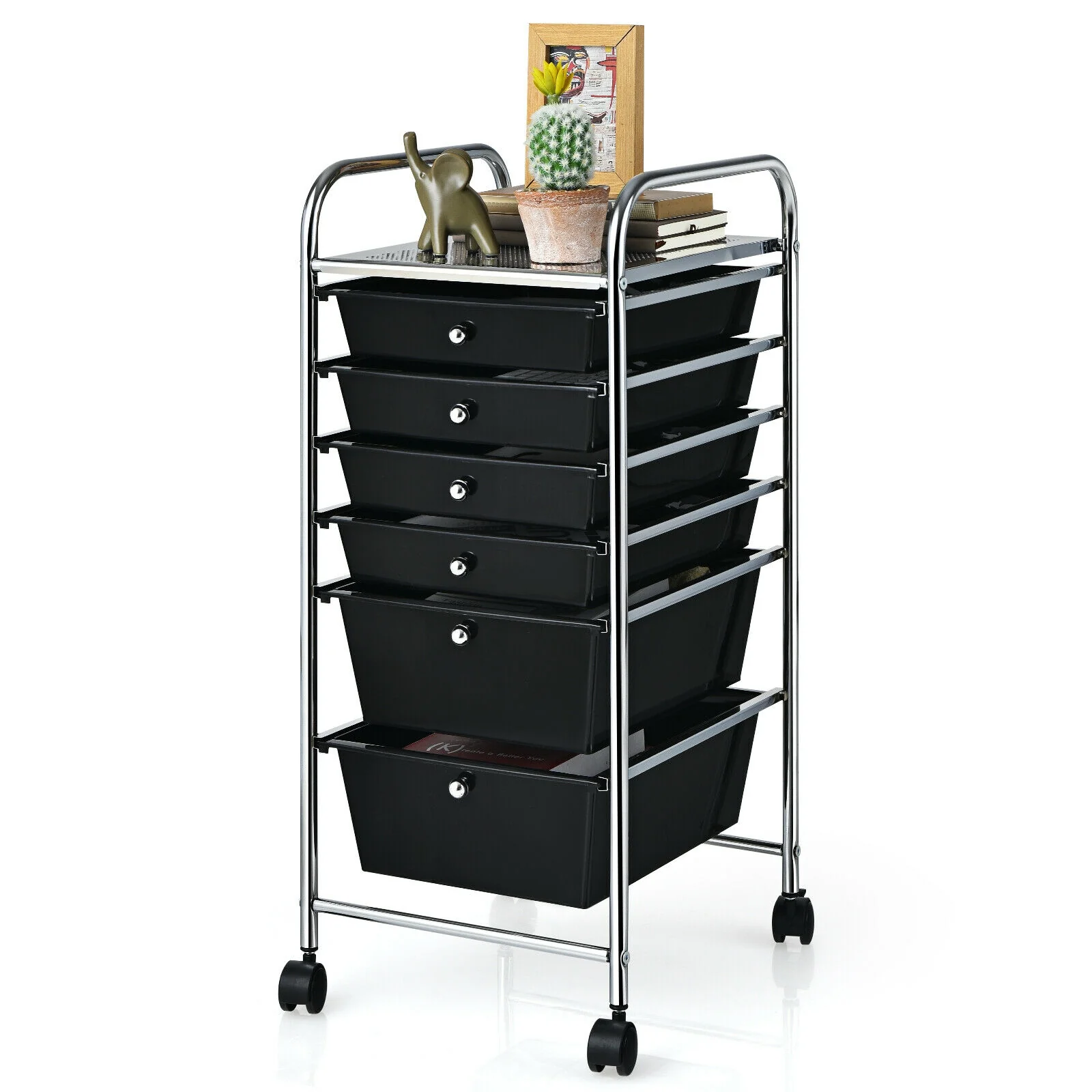 6 Drawer Rolling Storage Cart Organizer, Black - Image 9