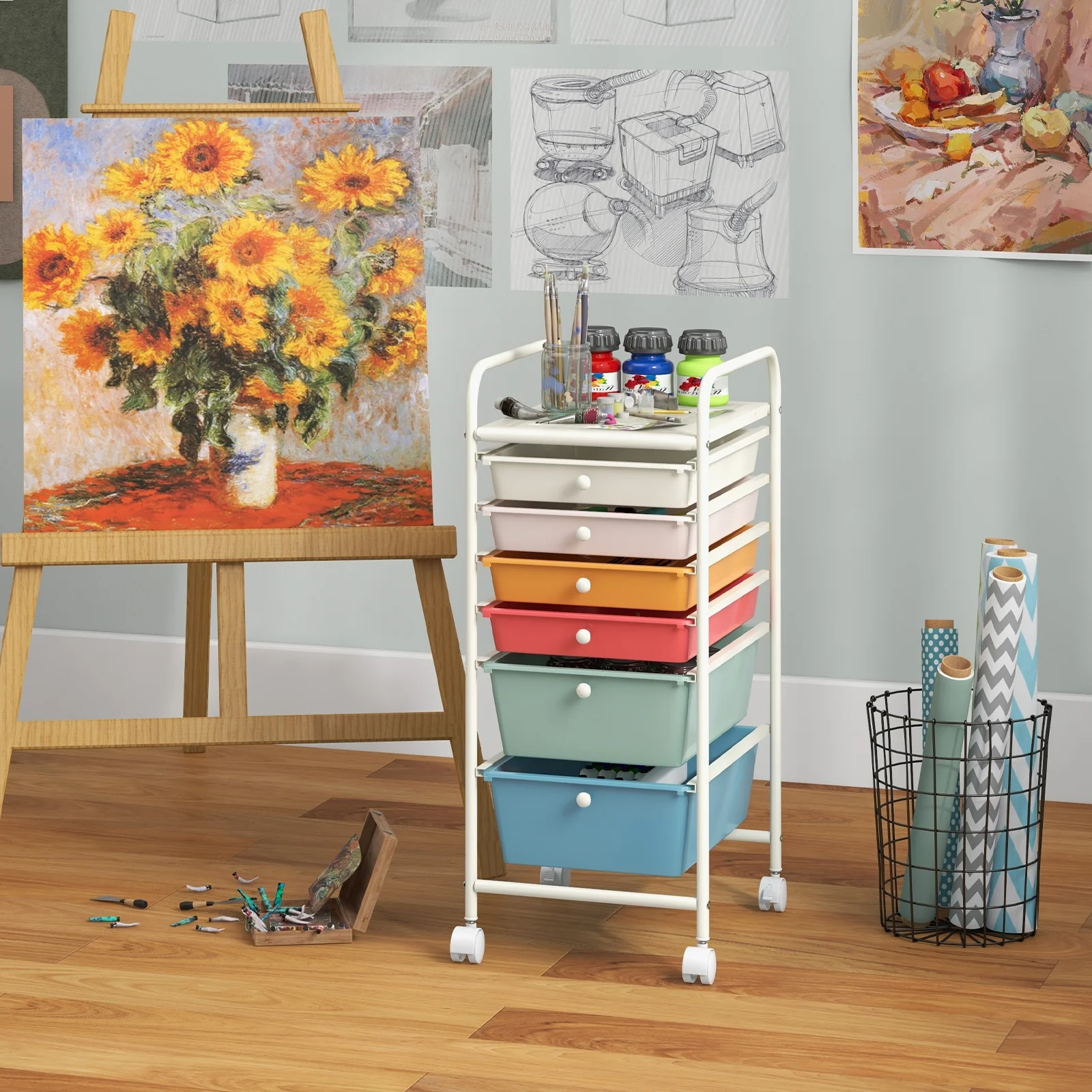 6 Drawer Rolling Storage Cart Organizer, Multicolor, Macaron - Image 2