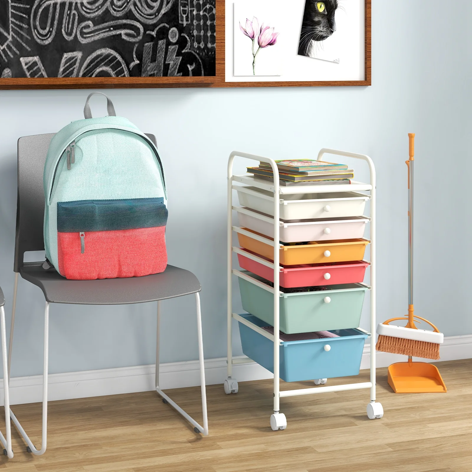 6 Drawer Rolling Storage Cart Organizer, Multicolor, Macaron - Image 3
