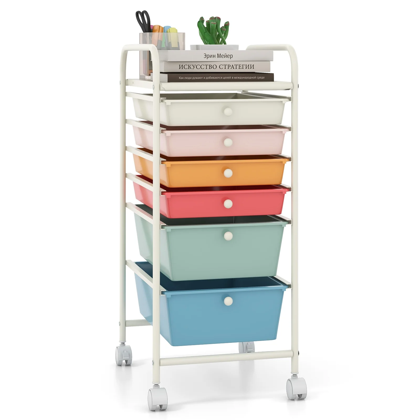 6 Drawer Rolling Storage Cart Organizer, Multicolor, Macaron - Image 5