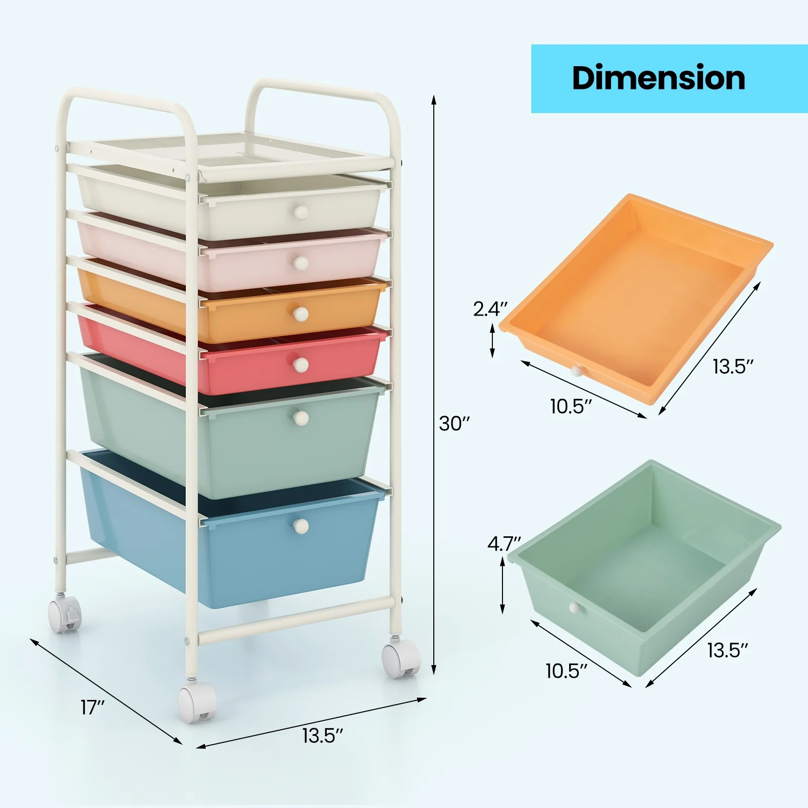 6 Drawer Rolling Storage Cart Organizer, Multicolor, Macaron - Image 6