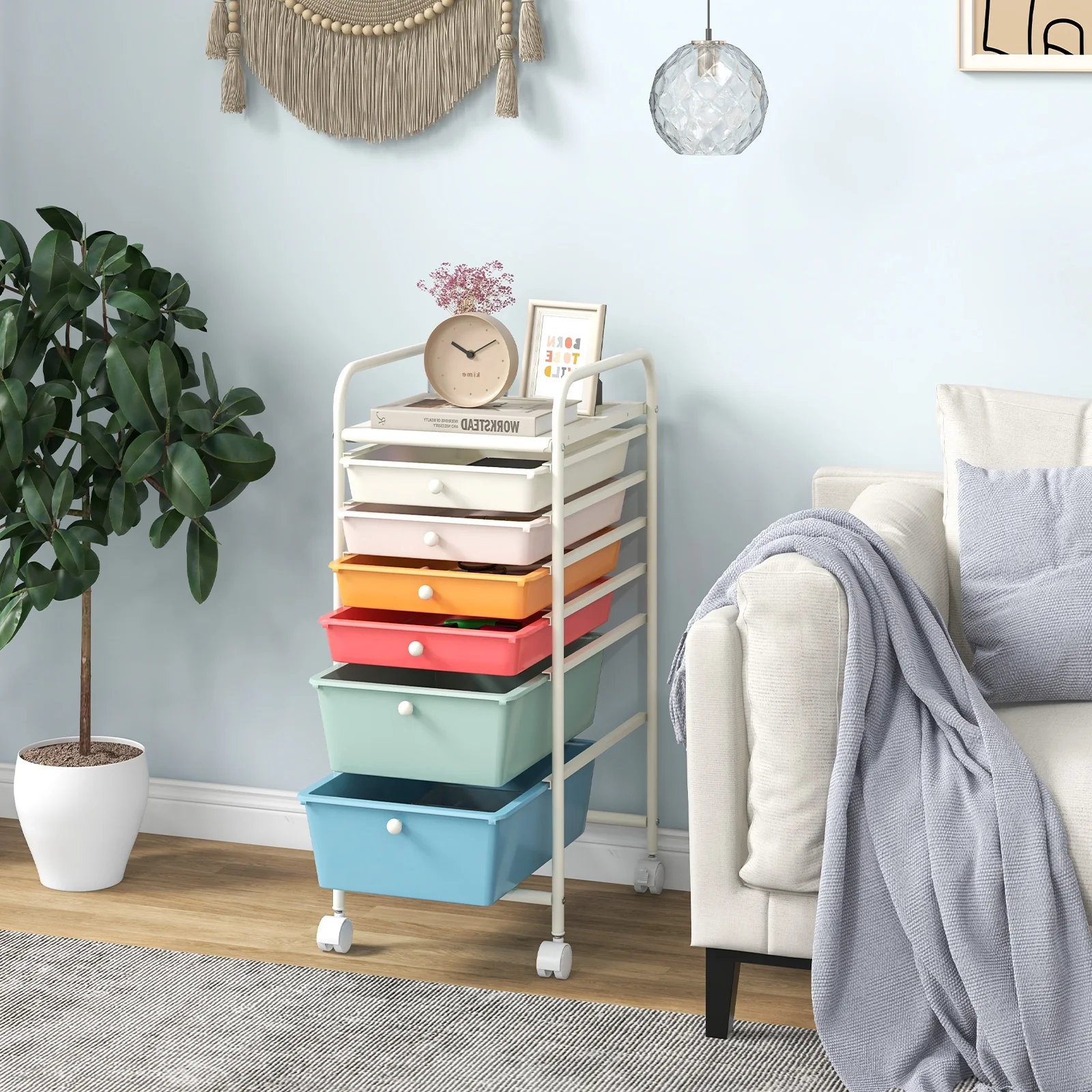 6 Drawer Rolling Storage Cart Organizer, Multicolor, Macaron - Image 7