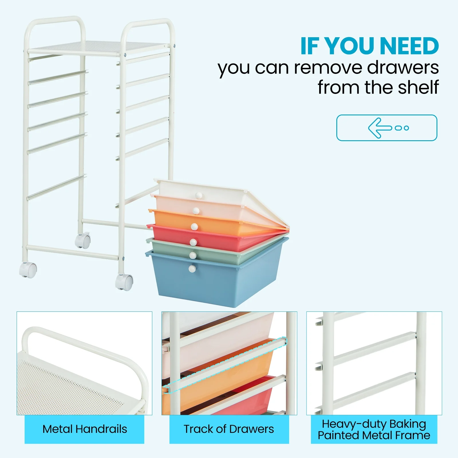6 Drawer Rolling Storage Cart Organizer, Multicolor, Macaron - Image 9