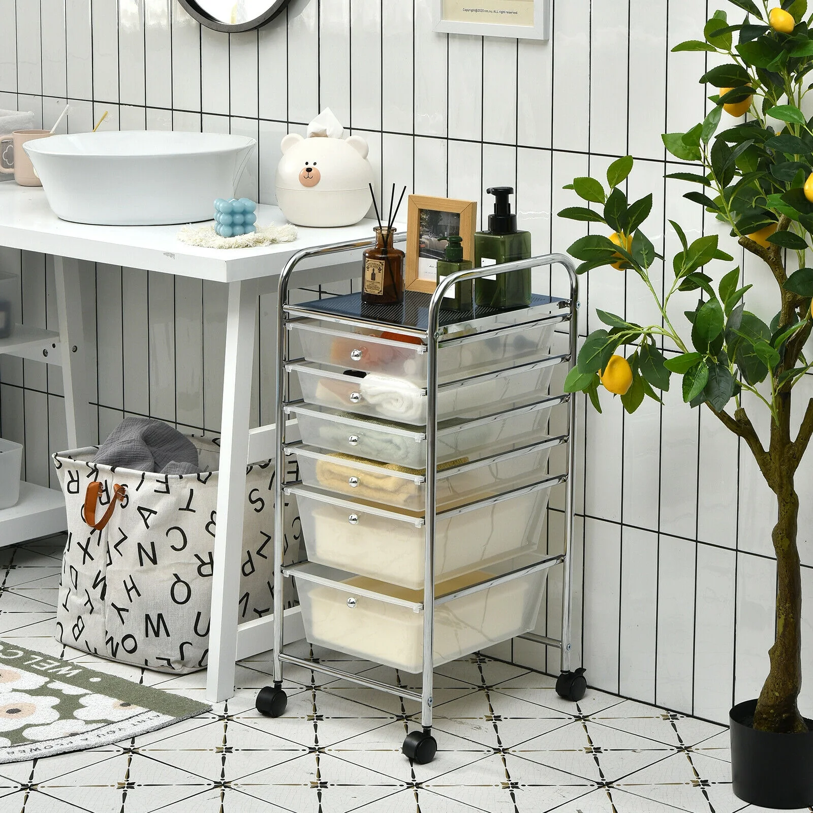 6 Drawer Rolling Storage Cart Organizer, Transparent - Image 2