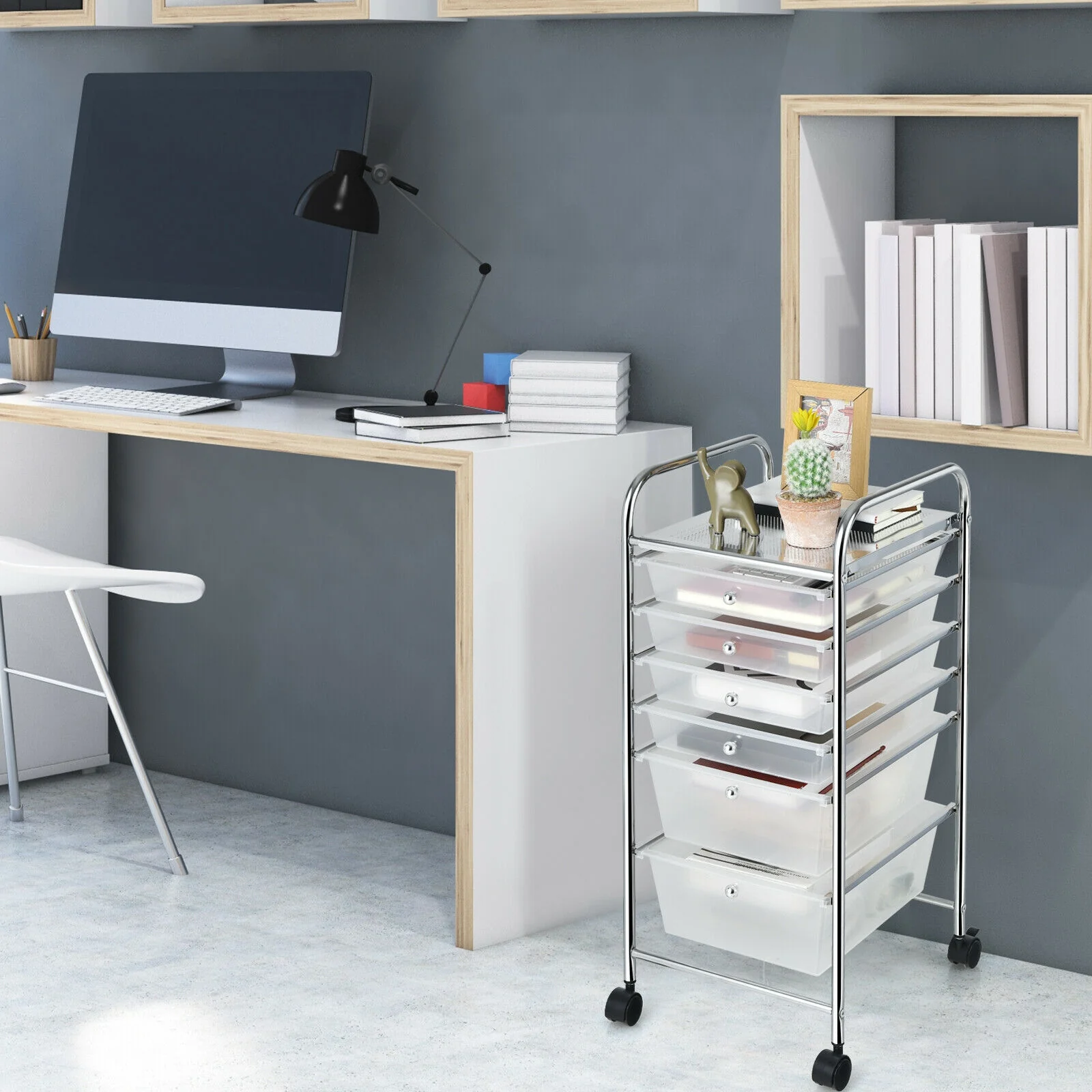6 Drawer Rolling Storage Cart Organizer, Transparent - Image 9