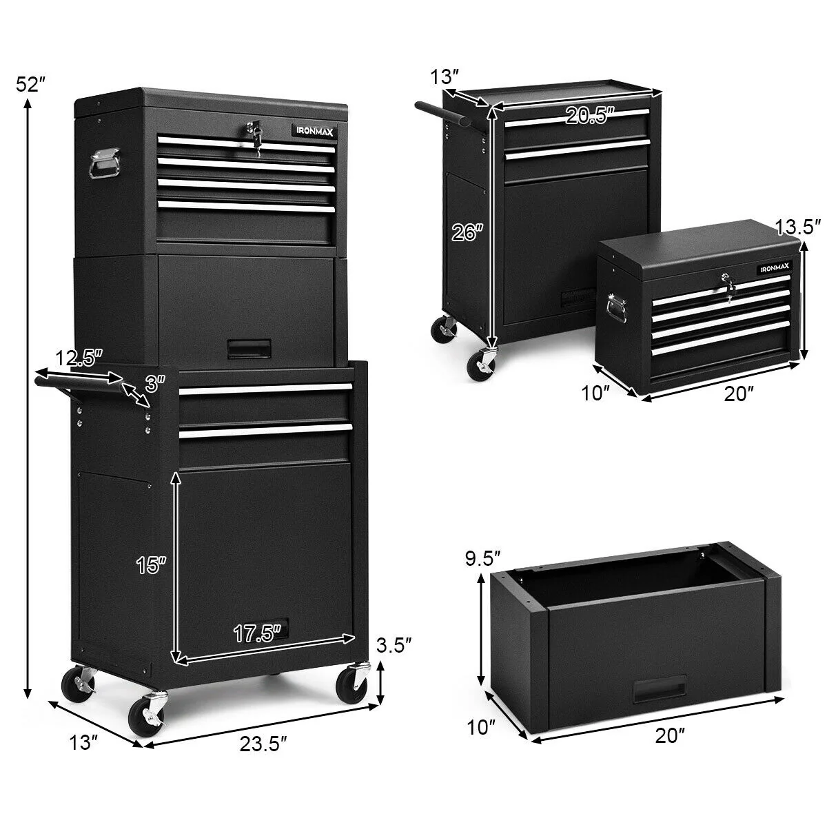 6-Drawer Tool Chest With Heightening Cabinet, Black - Image 5