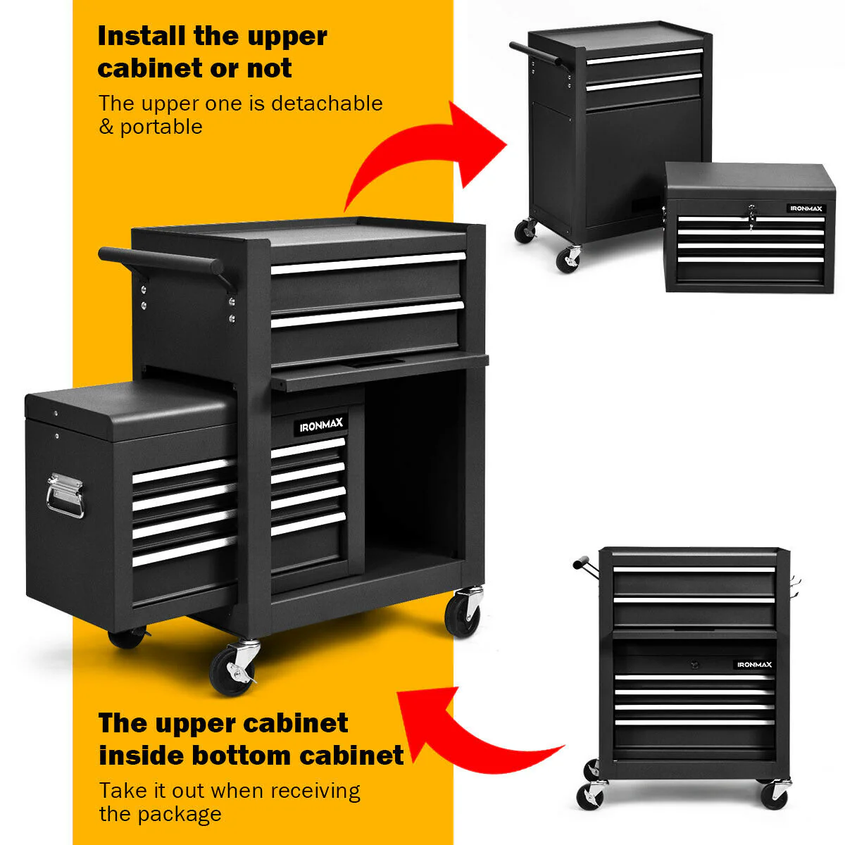 6-Drawer Tool Chest With Heightening Cabinet, Black - Image 6