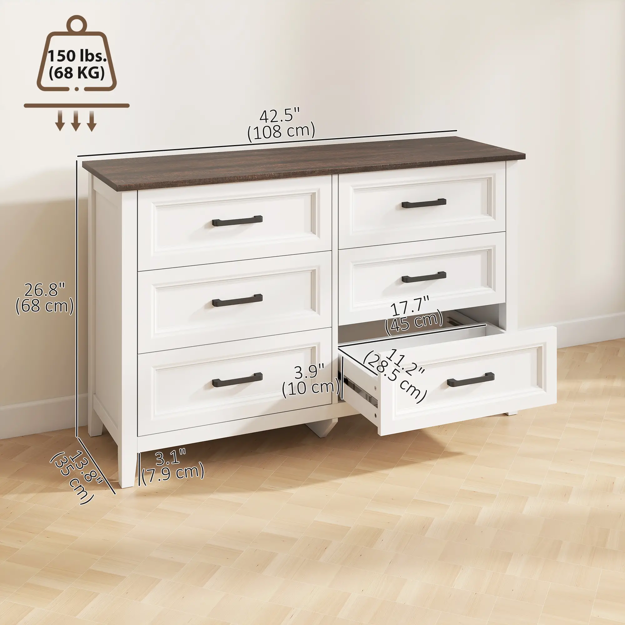 6-Drawer Wide Dresser Chest for Bedroom Living Room Closet - Image 3