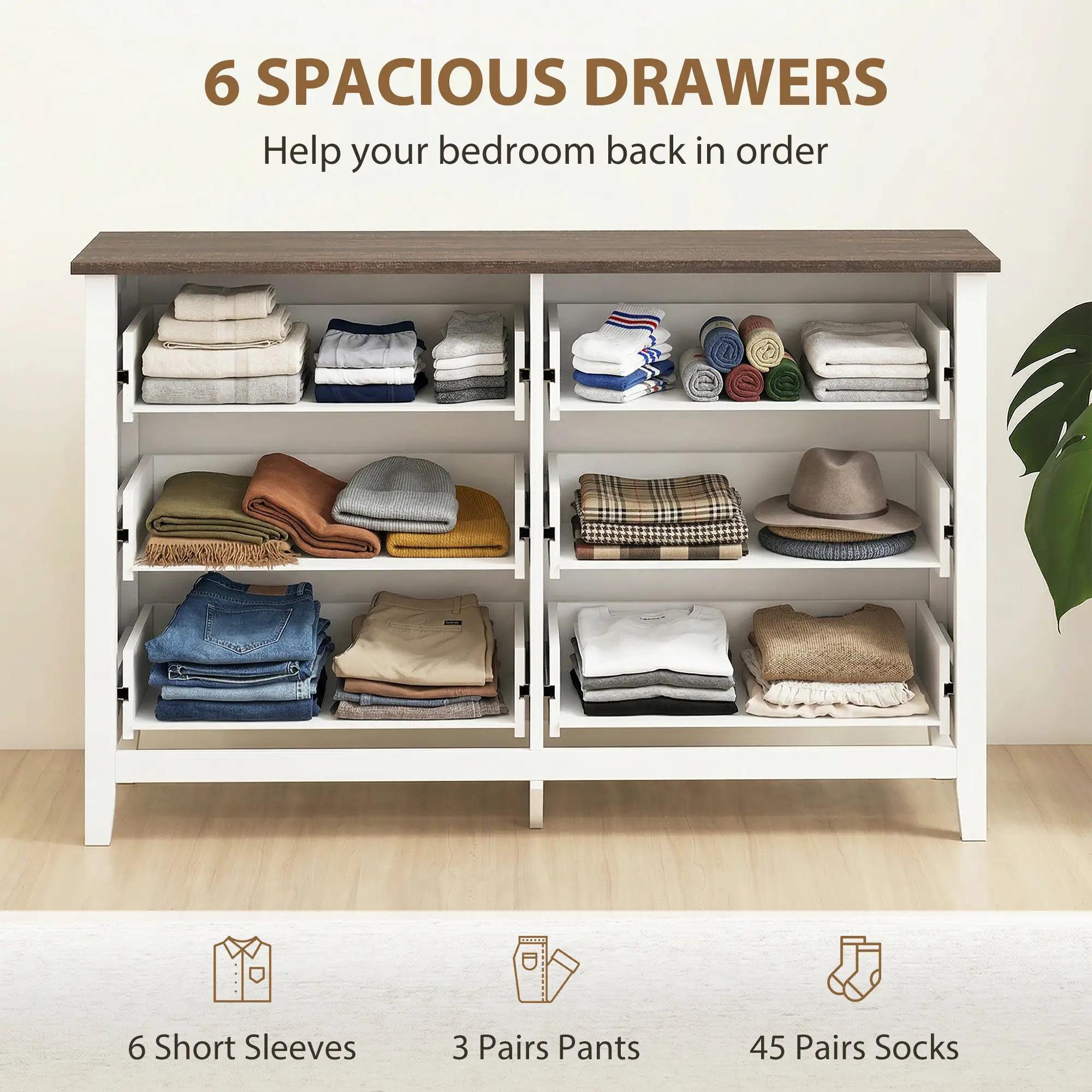 6-Drawer Wide Dresser Chest for Bedroom Living Room Closet - Image 4